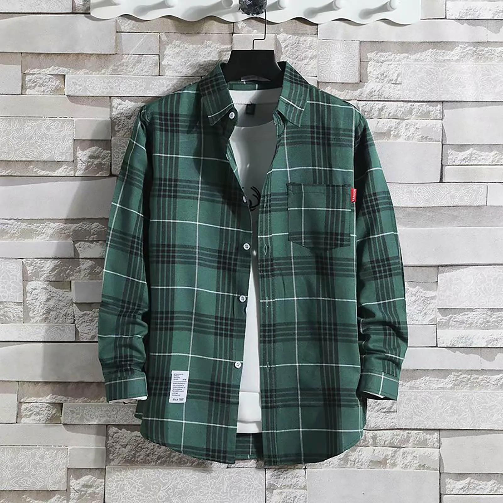 Mymyguoe - Camicia da uomo a quadri, camicia da uomo per boscaioli, camicia da uomo a maniche lunghe, camicia da uomo a quadri, camicia da uomo a revers, camicia da uomo a maniche lunghe, camicia da - immagine 2