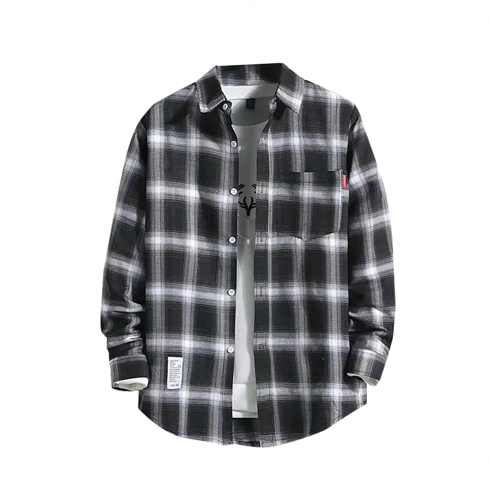 Mymyguoe - Camicia da lavoro da uomo a quadri, camicia da uomo da boscaiolo, camicia da tempo libero, a maniche lunghe, a revers, con bottoni, camicia da uomo, camicia da tempo libero, camicia per - immagine 1