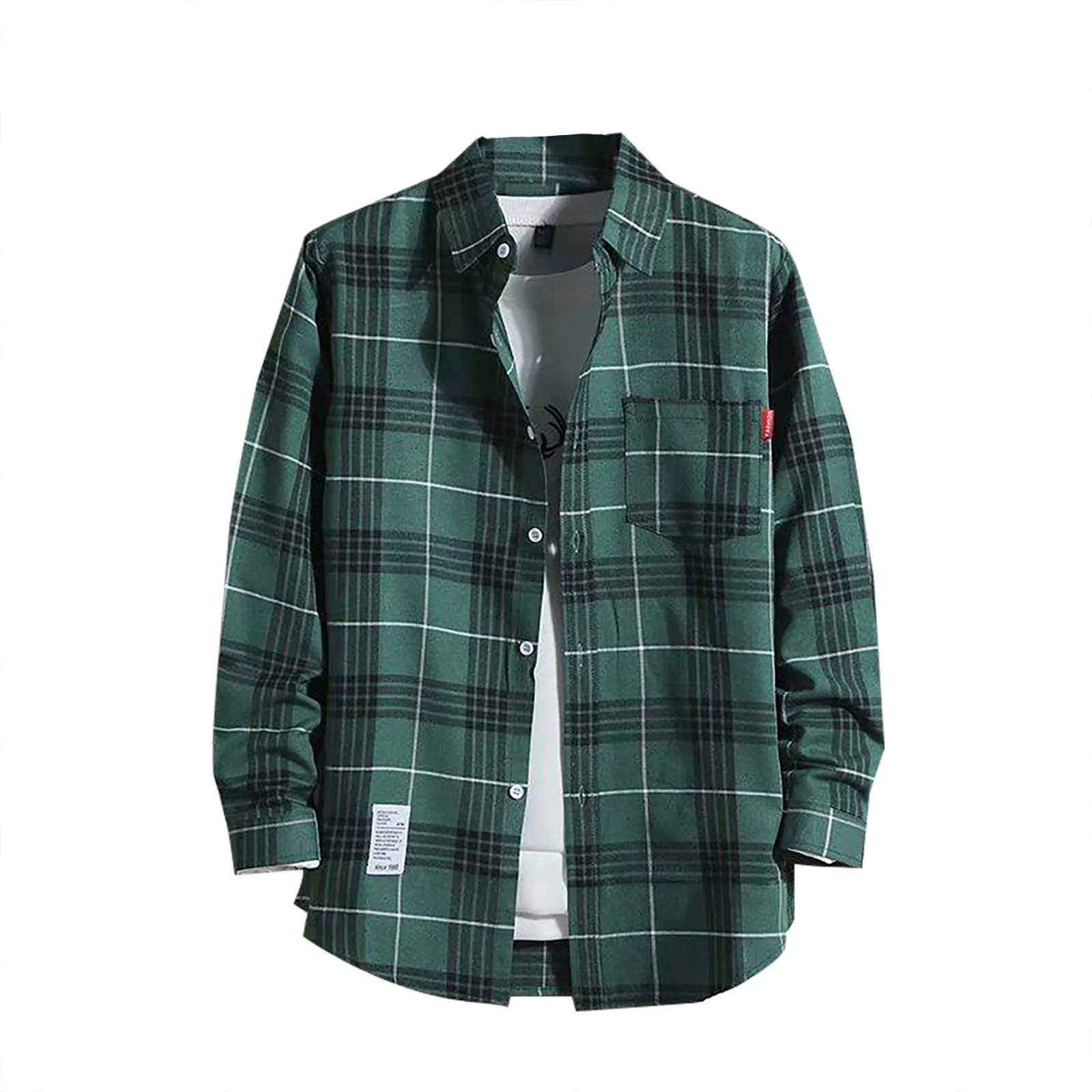 Mymyguoe - Camicia da lavoro da uomo a quadri, camicia da uomo per boscaiolo, camicia da tempo libero, camicia a maniche lunghe, camicia a quadri, camicia con revers, camicia button-down, camicia da - immagine 1