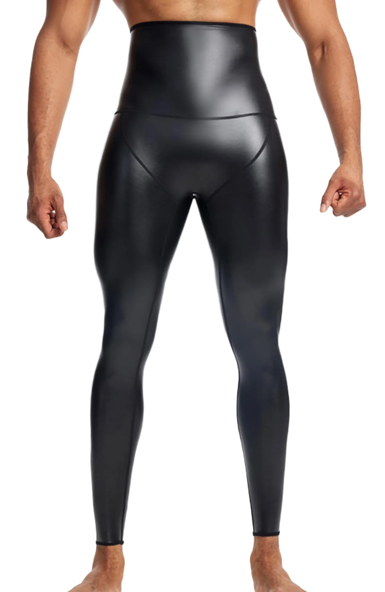 Ausing Leggings di Pelle da Uomo Pantaloni in Ecopelle Slim Fit Leggings Sportivi Vita Alta Wetlook Pantaloni Aderenti per Discoteca Clubwear Nero M - immagine 1