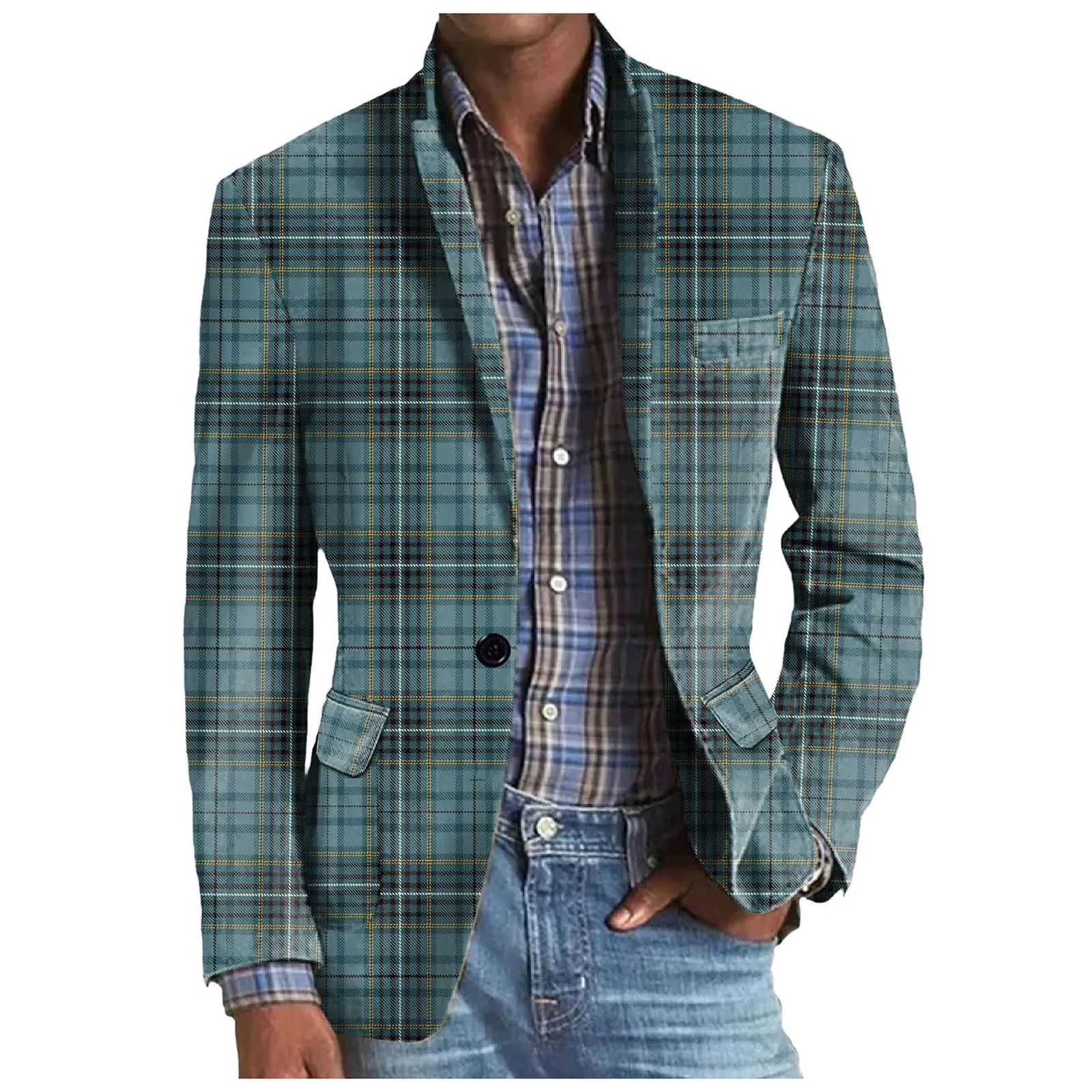 Giacca Uomo Blazer, Regular Fit Elegante Abito Slim Fit Giacche Vintage Plaid Giacca da Abito da Lavoro Formale Giacca Formale Uomo Cappotti E Giacche per Abito Trench Coat Business - immagine 1