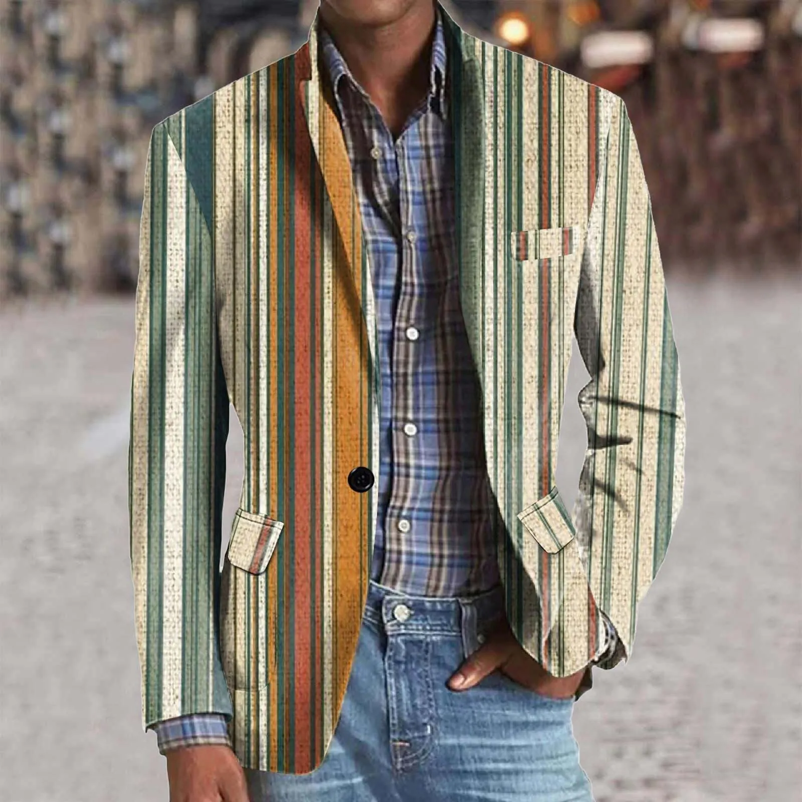 Uomo Blazer Elegante, Regular con Un Bottone Suit Jacket Giacca Elegante Formale Giacca Leggera Uomo Cappotto Casual Affari Formale Cena for Wedding Business Evening da Lavoro - immagine 3