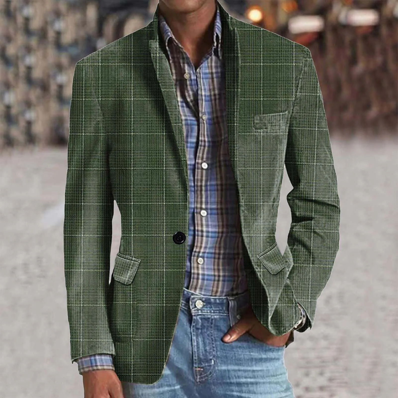 Blazer Sportivo da Uomo, Elegante Abito a Un Bottone Giacca Formale Casual con Risvolto a Tacca E Spacco Posteriore Giacca da Abito Formale Giacca Business da Lavoro Abito Elegante - immagine 3