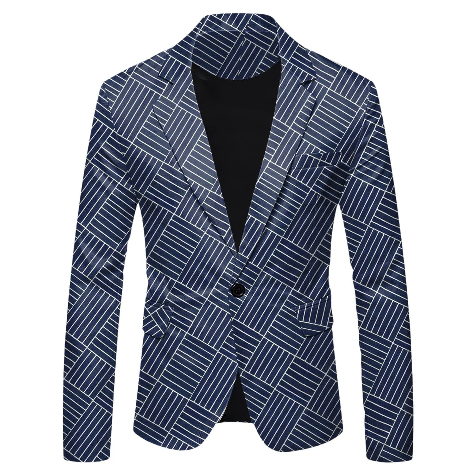 Giacca Primaverile Uomo Blazer, Casual Lino Tempo Libero Leggera Giacche da Abito Primavera Estate Revers a Righe con Un Bottone Giacca Primaverile Cappotti E Giacche per Abito Abito Elegante - immagine 2
