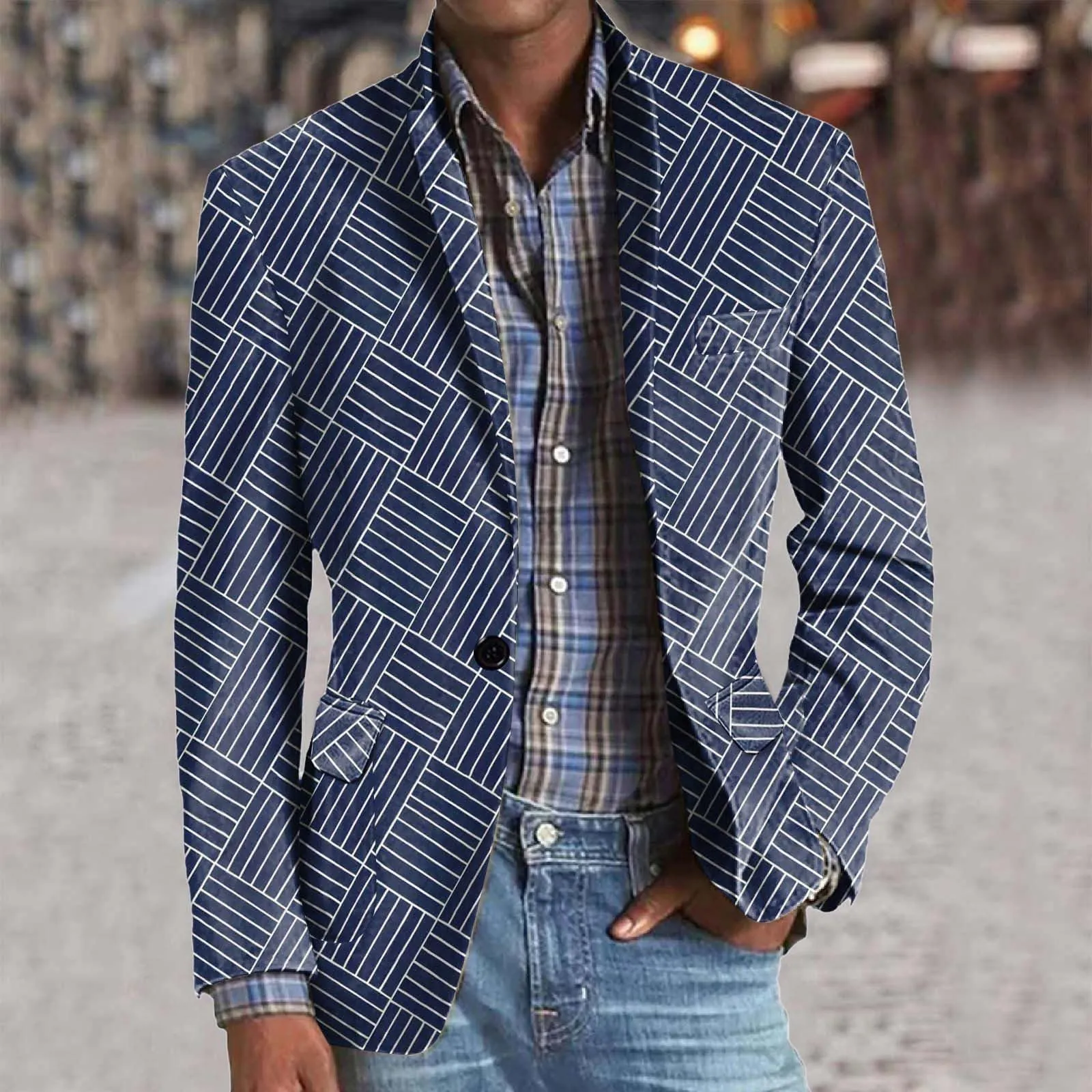 Giacca Uomo Blazer, con Un Bottone Slim Fit Giacca da Abito Smoking Formale da Lavoro con Tasche Blazer Giacca Collo Coreana Uomo Giacche da Lavoro Giacche da Completo Giacche da Completo - immagine 3