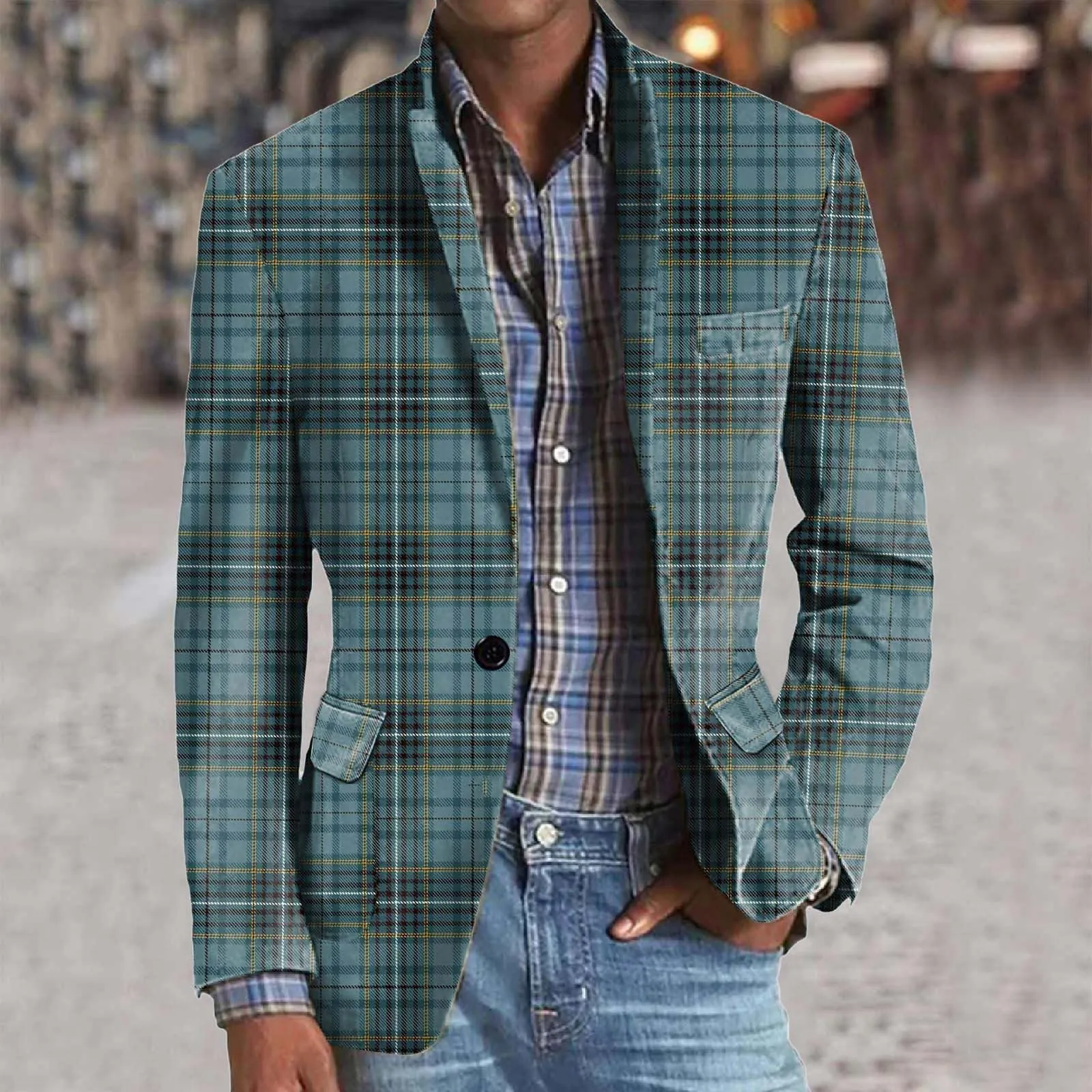 Giacca Primaverile Uomo Blazer, Casual Giacca Slim Fit Giacche in Cotone Monopetto a Due Bottoni Blazer Elegante Regular Fit Giacca Business da Lavoro Blazer Business Sakko Capispalla - immagine 3