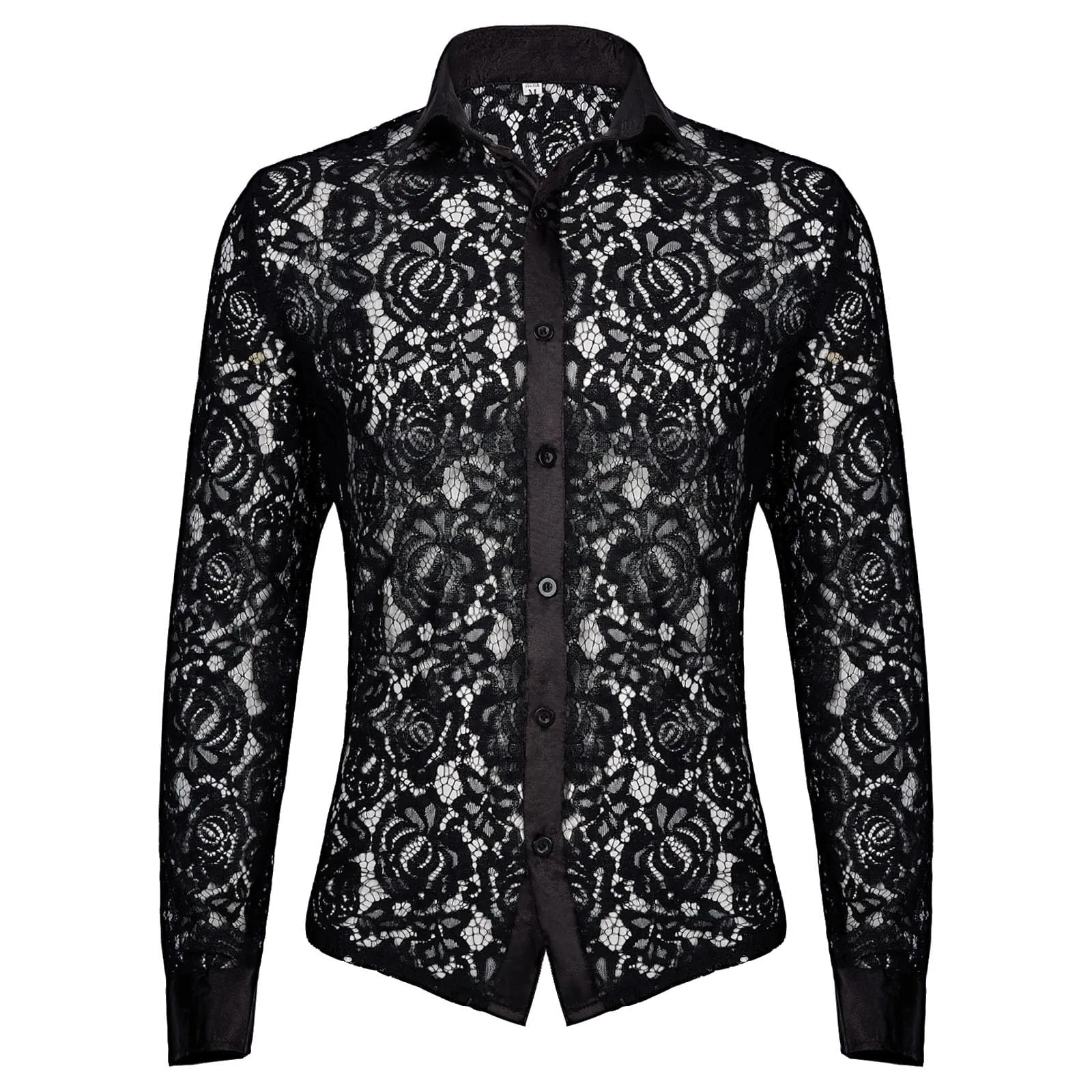 Duohropke T-shirt a maniche lunghe da uomo - Trasparente - In maglia - Con bottoni - Intimo erotico - Abbigliamento da club, Nero 01, XL - immagine 4