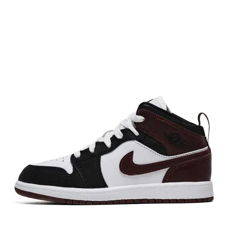 Little Kids Jordan 1 Mid Preschool, Bianco/Nero/Pony scuro, 13.5 Little Kid - immagine 1