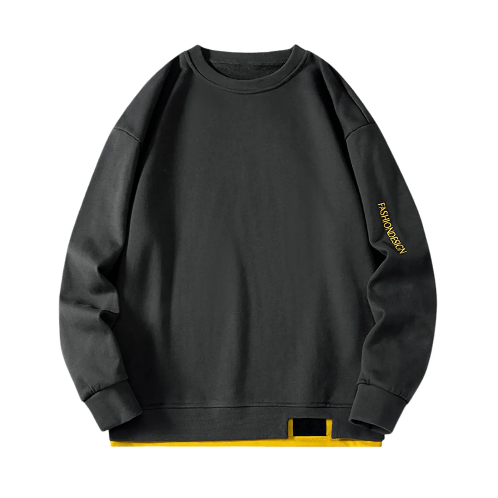Duohropke Felpa da uomo oversize, con scollo rotondo, finto in due pezzi, a maniche lunghe, senza cappuccio, vintage, per primavera, inverno, maglione da lavoro, taglie forti, grigio., 5XL - immagine 4