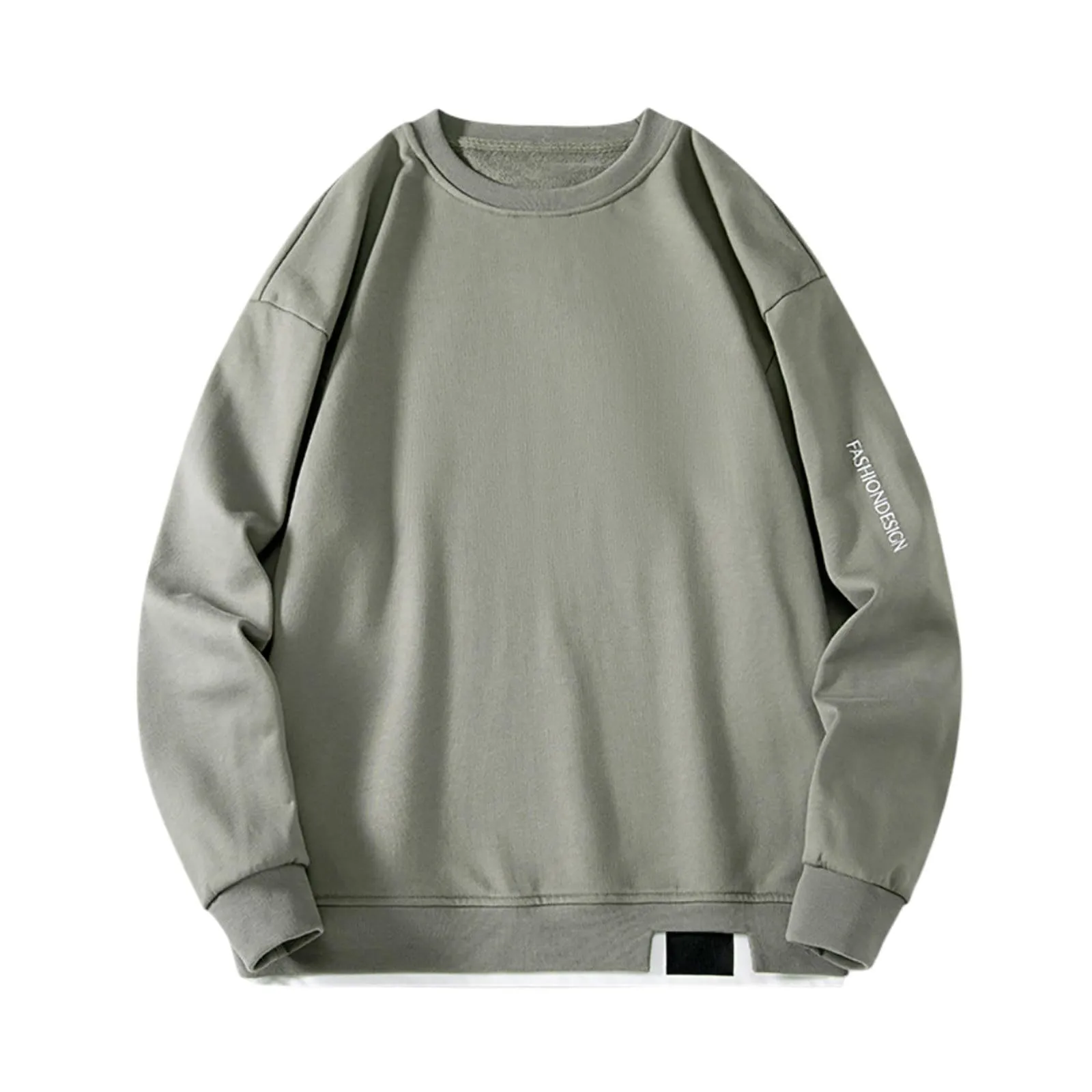 Duohropke Felpa da uomo oversize, con scollo rotondo, finto in due pezzi, a maniche lunghe, senza cappuccio, vintage, per primavera, inverno, maglione da lavoro, taglie forti, verde militare, 3XL - immagine 4