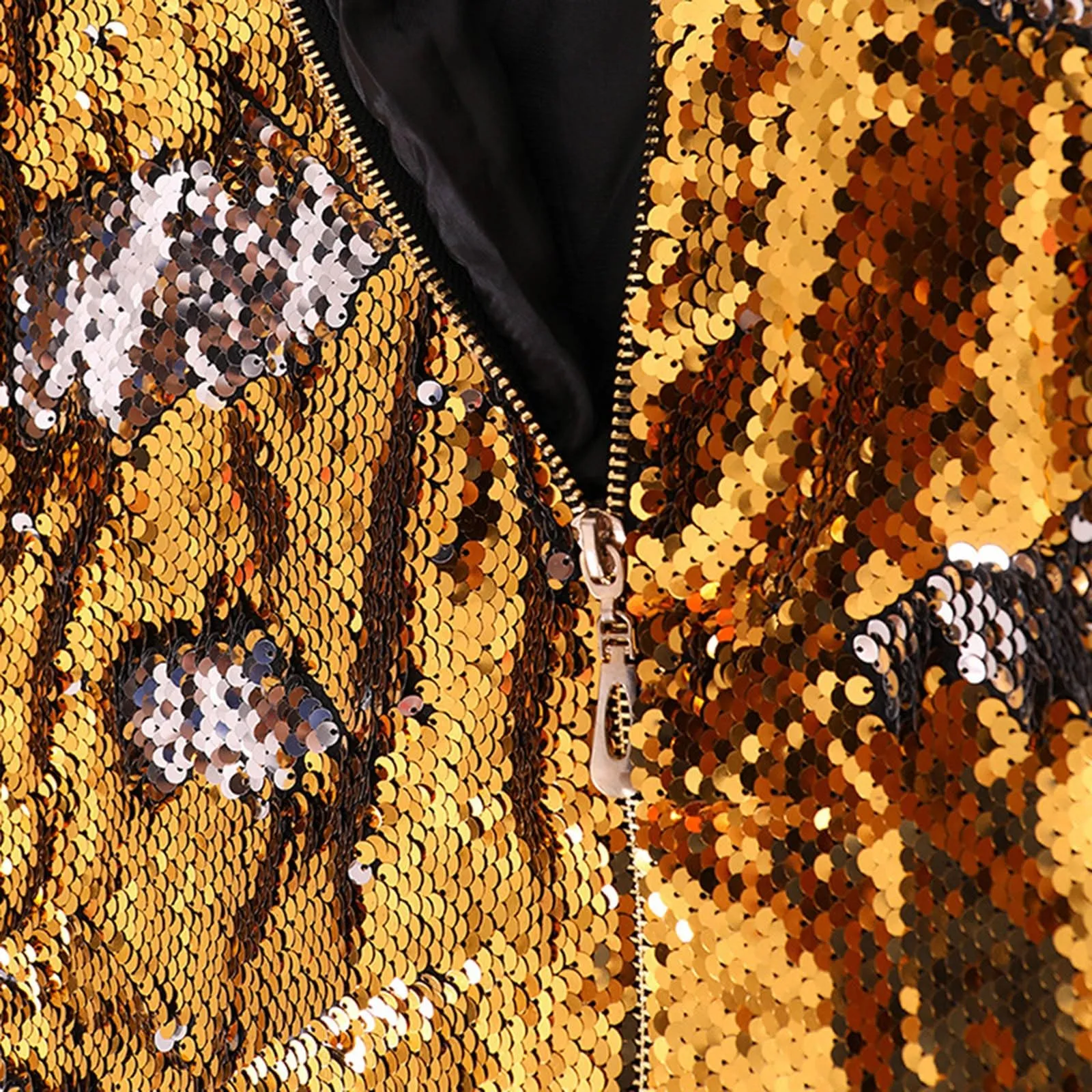 Duohropke Giacca glitterata da donna con cappuccio, con paillette, cardigan, felpa con cappuccio, con cerniera, giacca con cappuccio punk, giacca con cappuccio Rave Party Outwear leggera, lucida, per - immagine 5