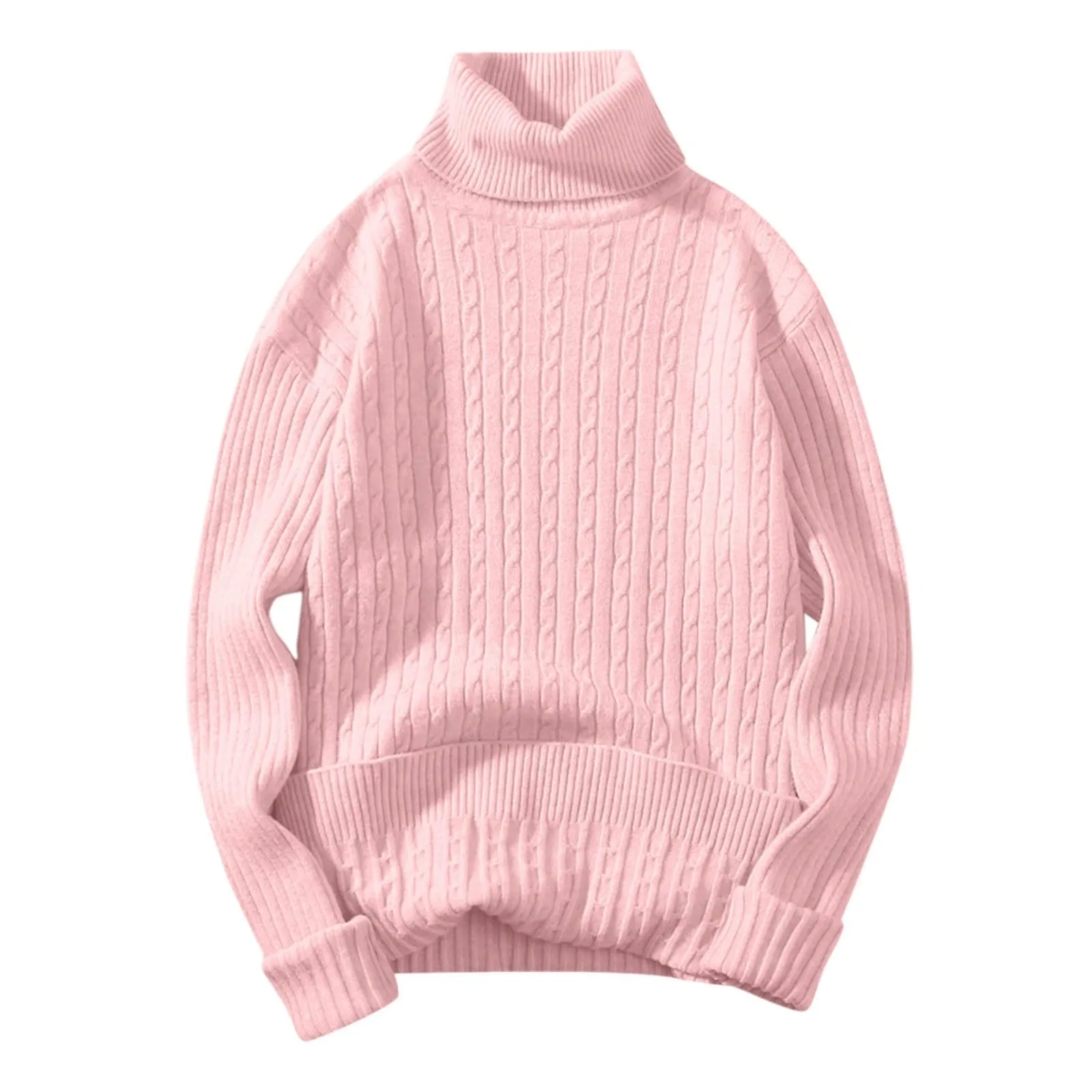 Maglione a collo alto, da uomo, a maglia, leggero, morbido, con colletto alto, comodo, caldo, in tinta unita, Colore: rosa., XL - immagine 2