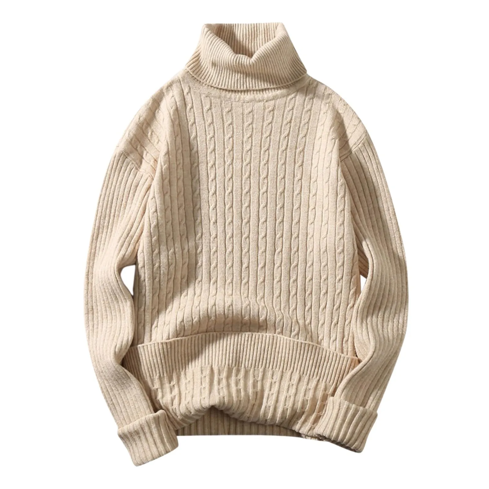 Maglione a collo alto, da uomo, a maglia, leggero, morbido, con colletto alto, comodo, caldo, in tinta unita, bianco, M - immagine 1