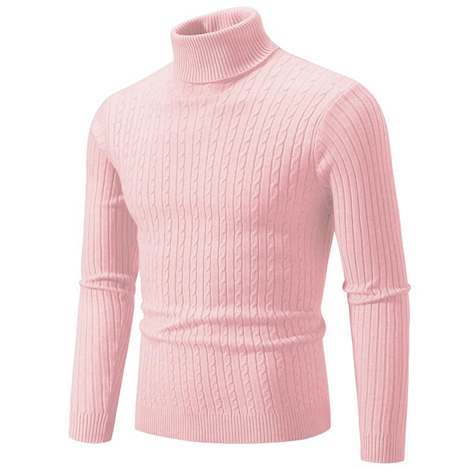 Maglione a collo alto, da uomo, a maglia, leggero, morbido, con colletto alto, comodo, caldo, in tinta unita, Colore: rosa., L - immagine 4
