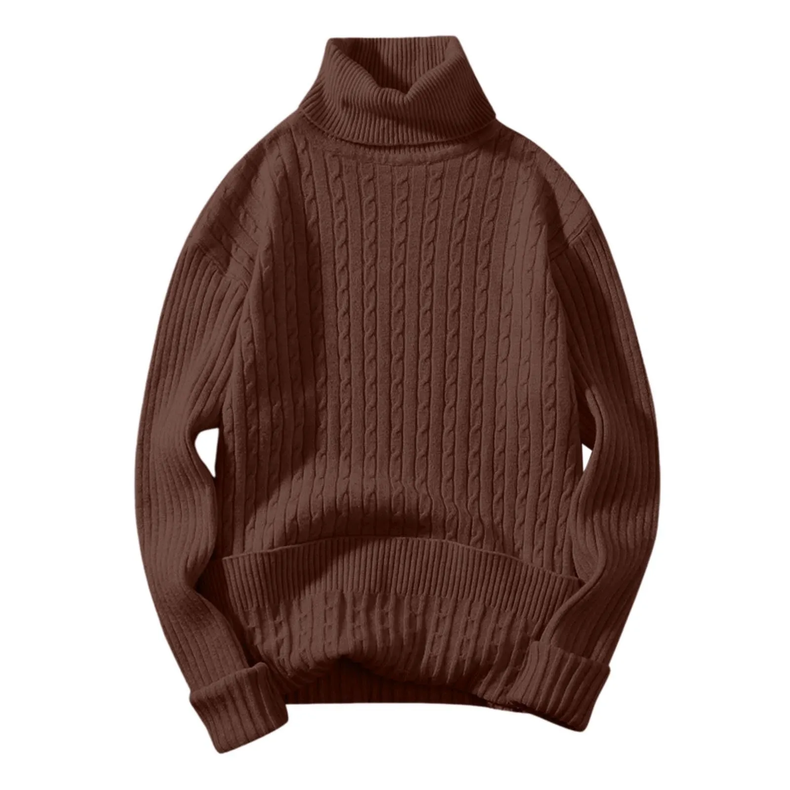 Maglione a collo alto, da uomo, a maglia, leggero, morbido, con colletto alto, comodo, caldo, in tinta unita, caffè, L - immagine 2