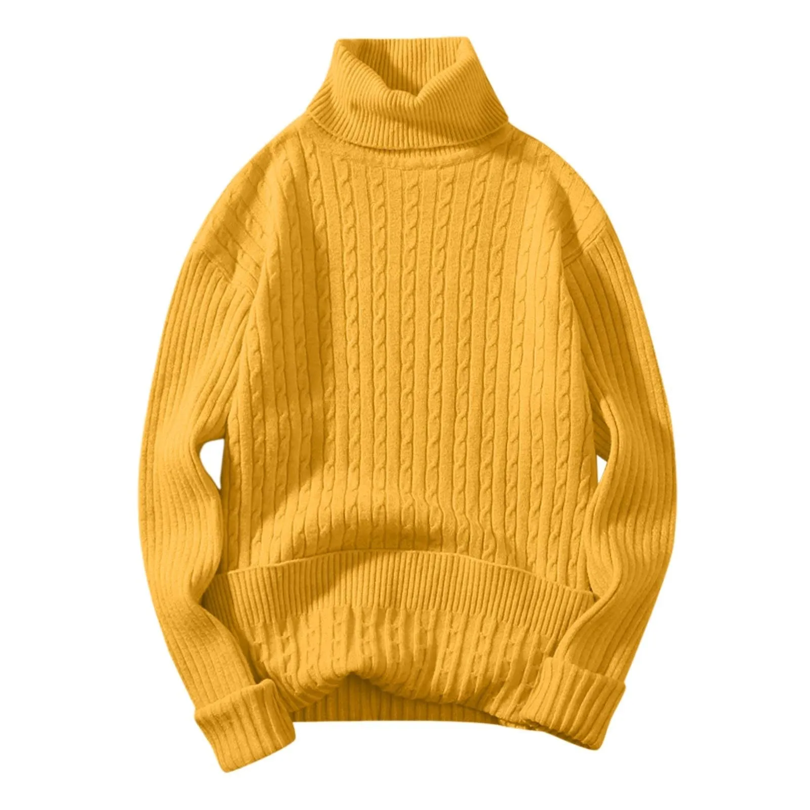 Maglione a collo alto, da uomo, a maglia, leggero, morbido, con colletto alto, comodo, caldo, in tinta unita, giallo., XL - immagine 1