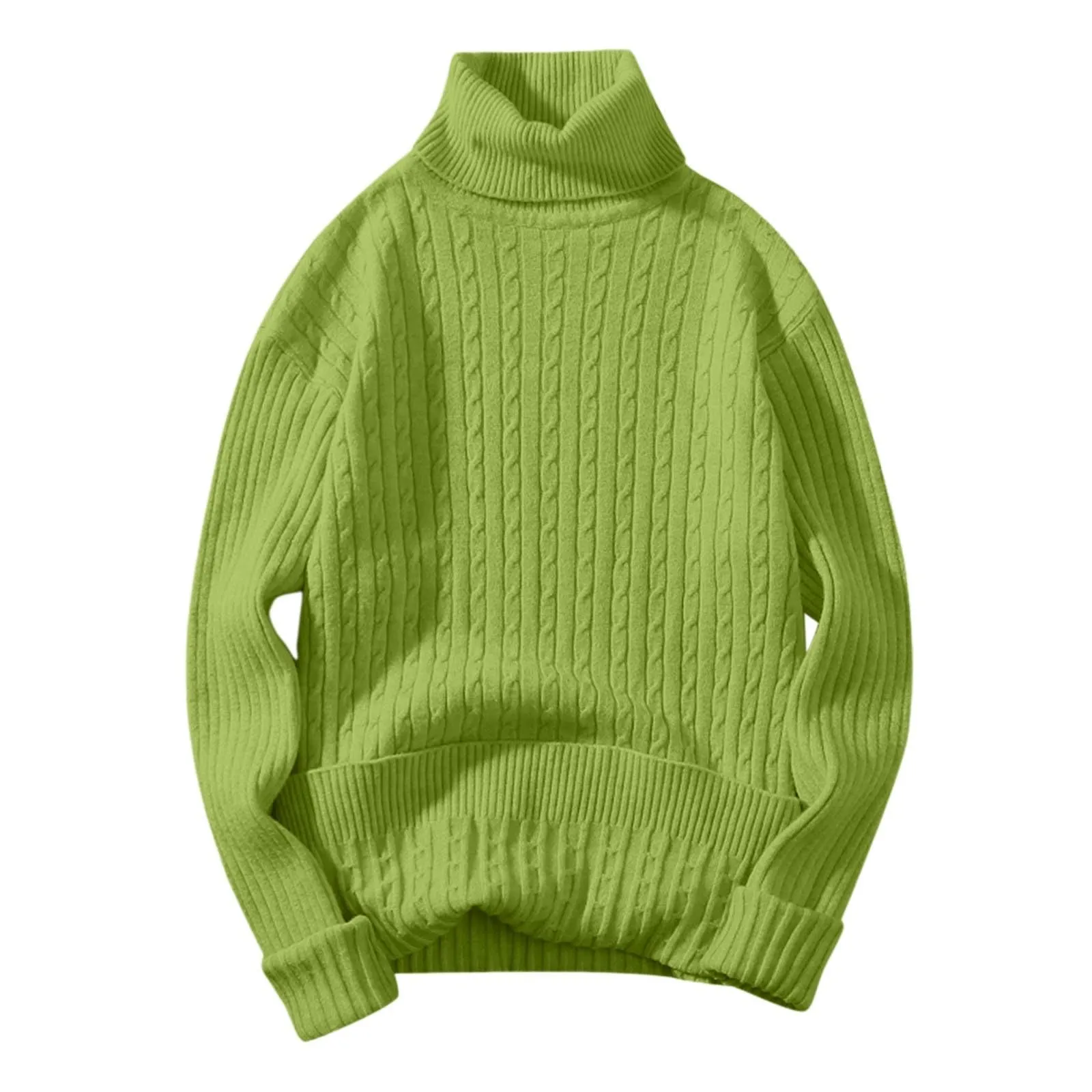 Maglione a collo alto, da uomo, a maglia, leggero, morbido, con colletto alto, comodo, caldo, in tinta unita, verde, 3XL - immagine 2