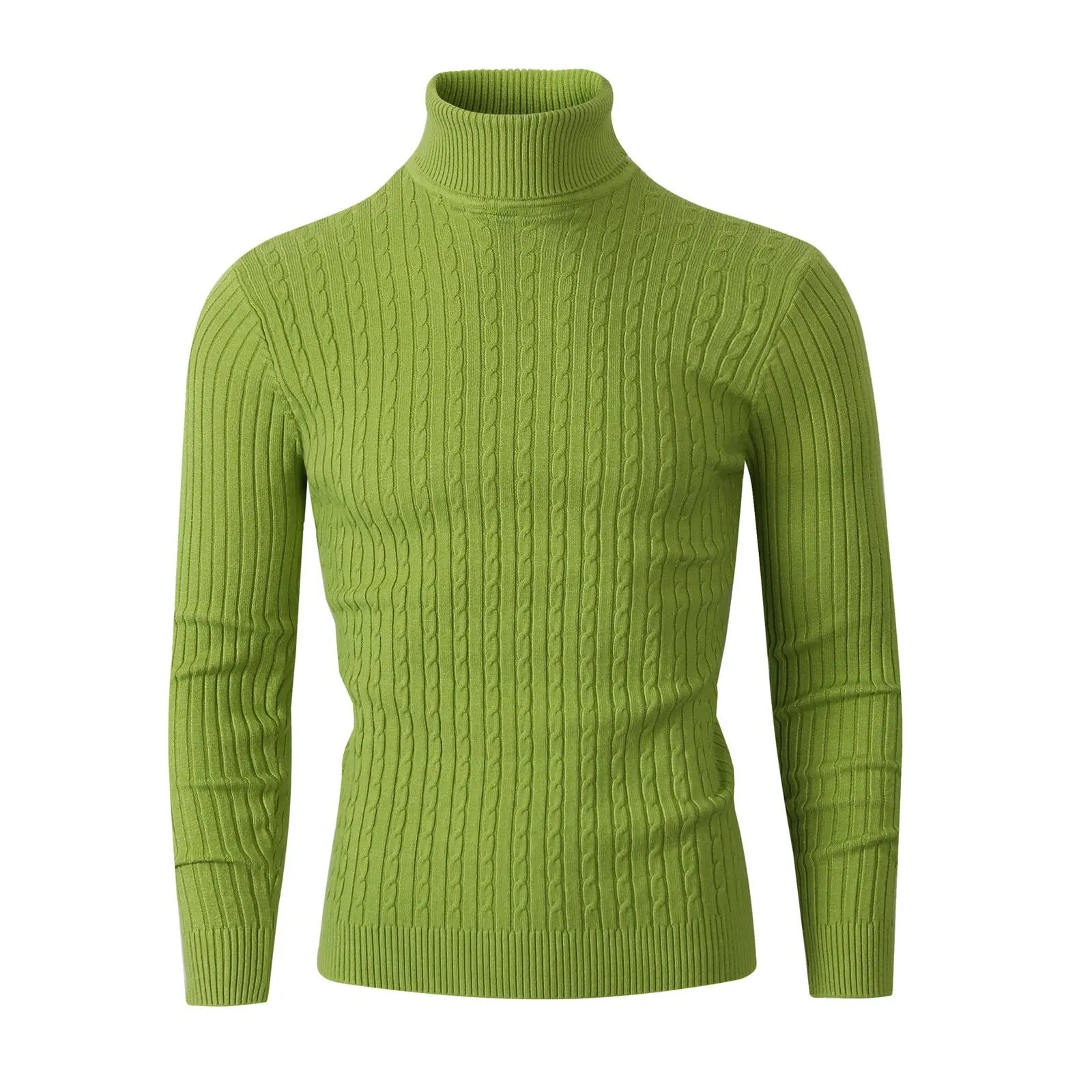 Maglione a collo alto, da uomo, a maglia, leggero, morbido, con colletto alto, comodo, caldo, in tinta unita, verde, L - immagine 4