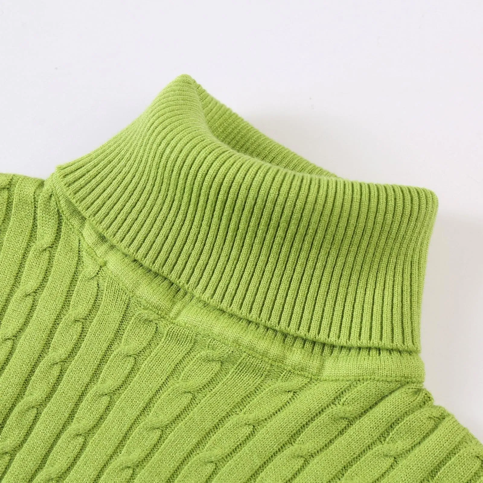 Maglione a collo alto, da uomo, a maglia, leggero, morbido, con colletto alto, comodo, caldo, in tinta unita, verde, L - immagine 6