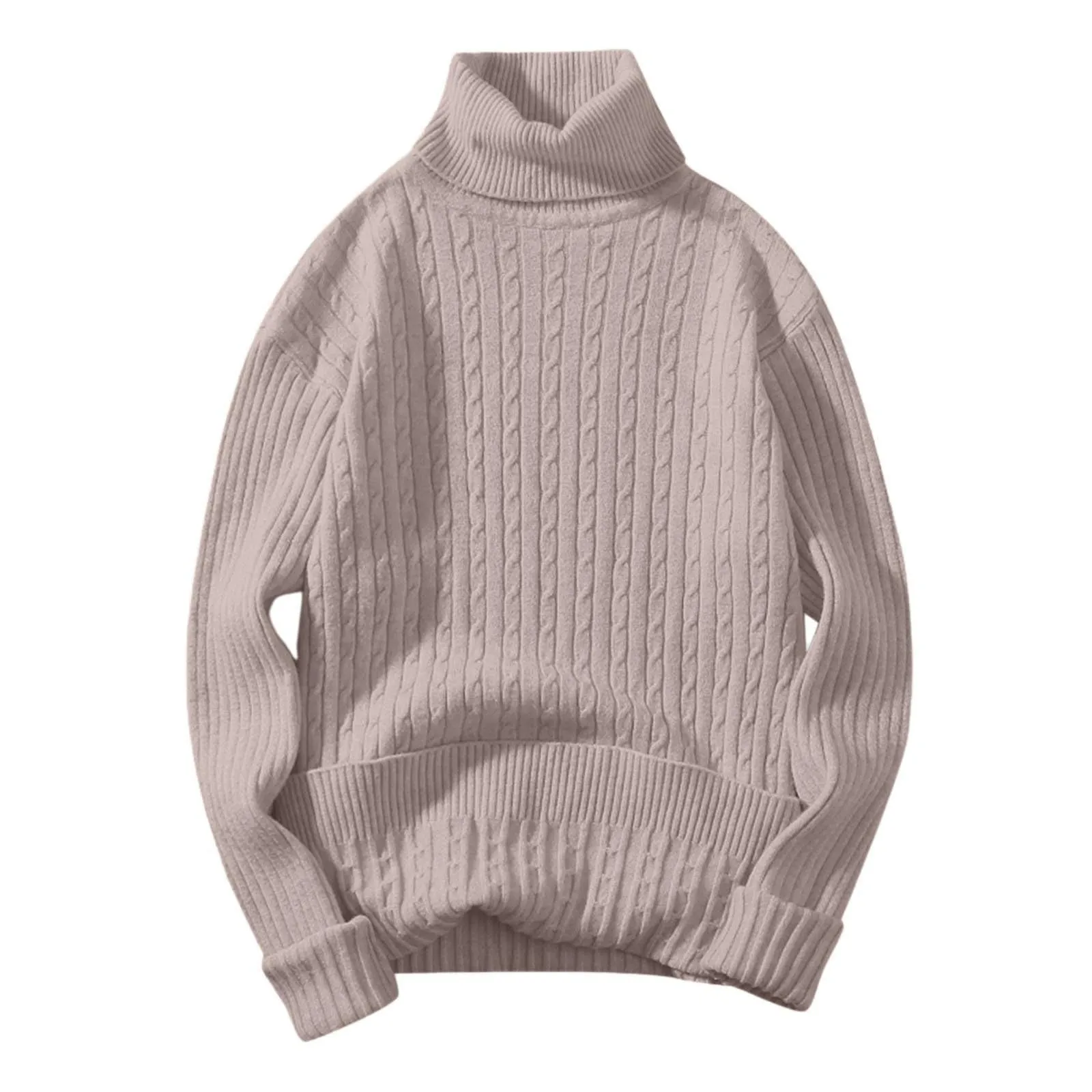 Maglione a collo alto, da uomo, a maglia, leggero, morbido, con colletto alto, comodo, caldo, in tinta unita, cachi, XXL - immagine 2