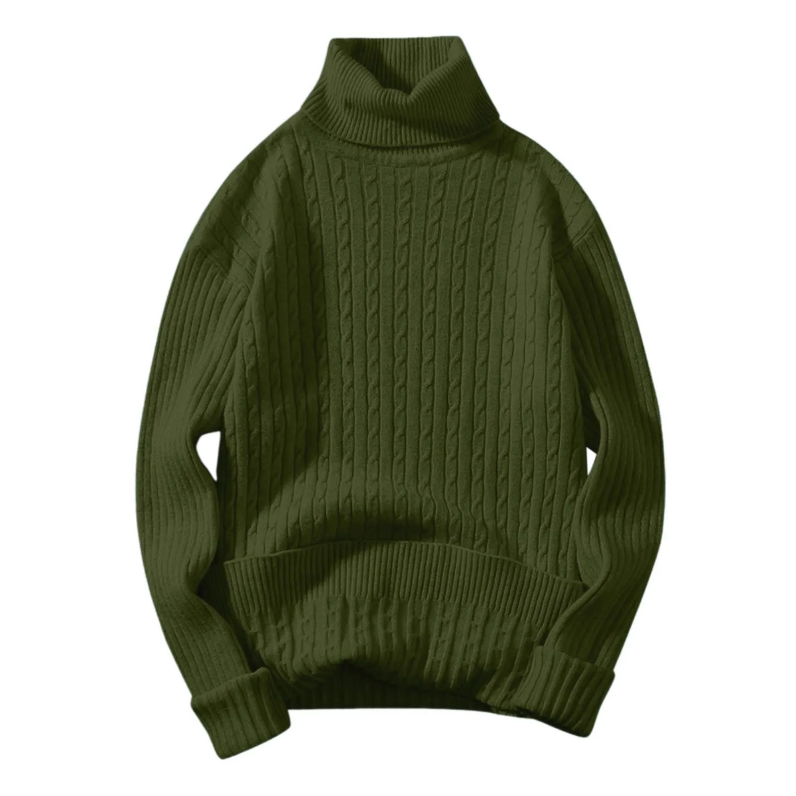Maglione a collo alto, da uomo, a maglia, leggero, morbido, con colletto alto, comodo, caldo, in tinta unita, verde militare, XL - immagine 1