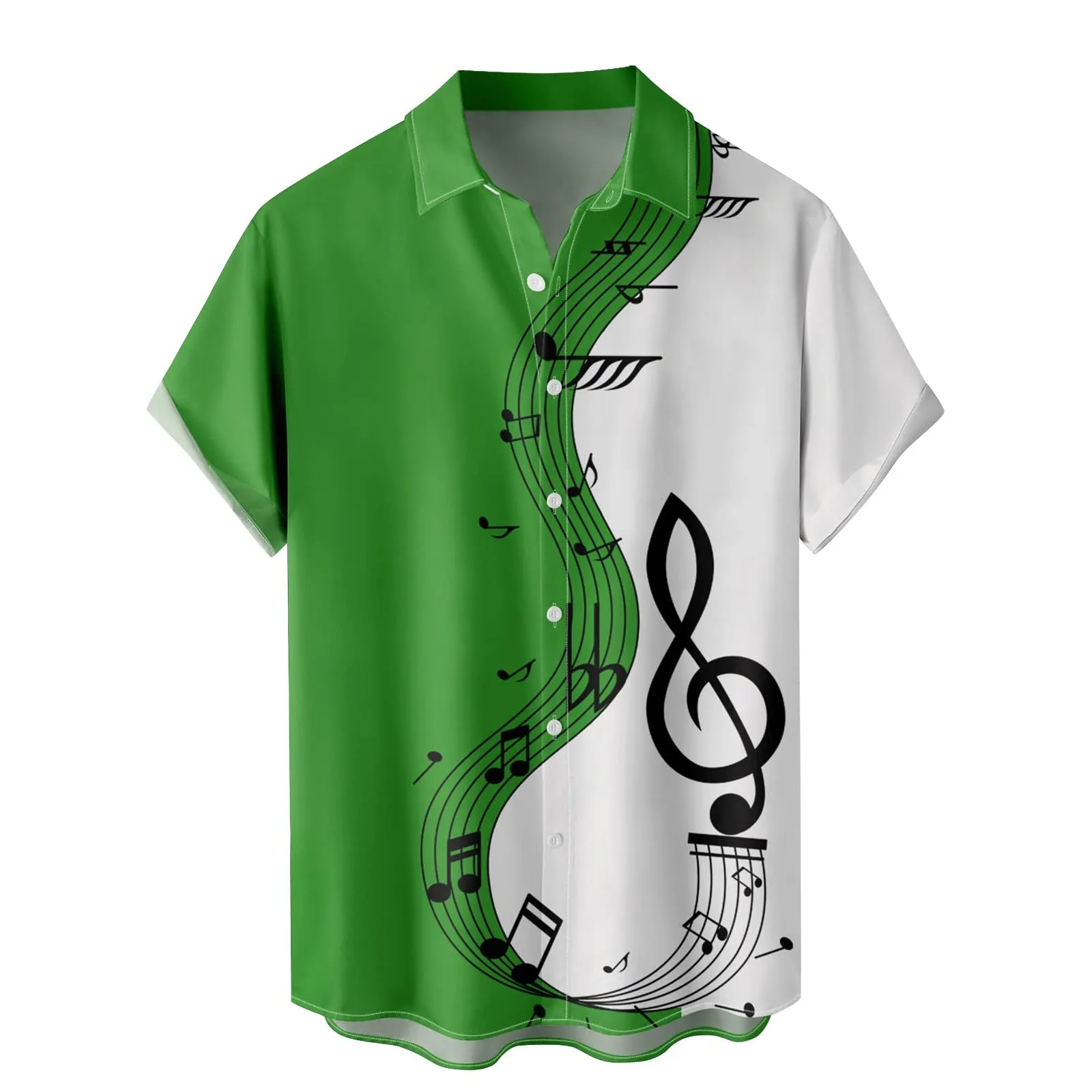 Generico Camicia Uomo Casual Stampa Patchwork Musicale, Maniche Corte Polsini Rinforzati, Pulsanti Collo Lapello, Top Stiloso Eventi(Green, XL) - immagine 1
