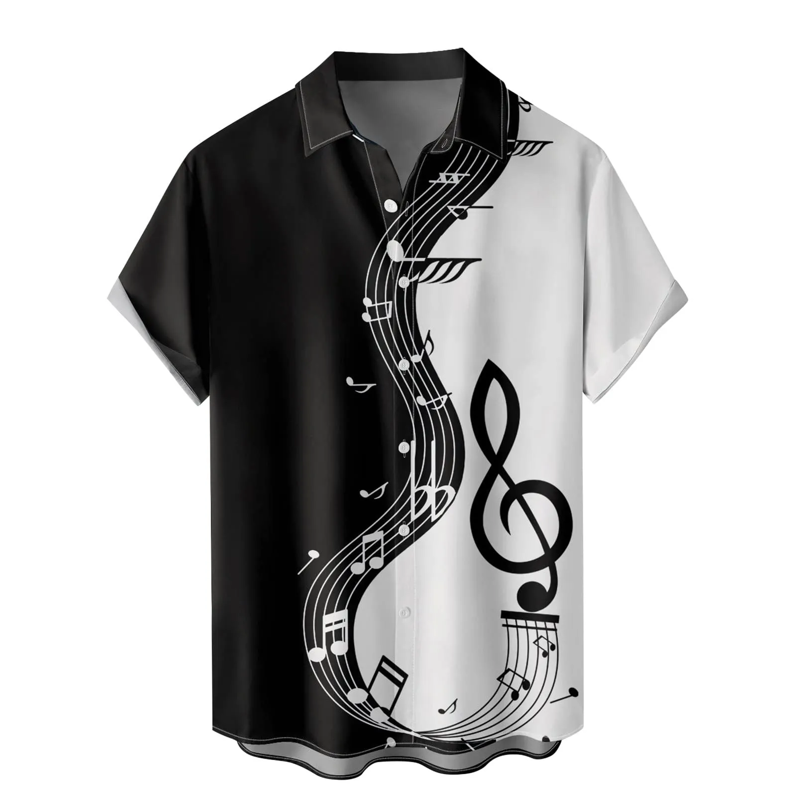 Generico Camicia Uomo Casual Stampa Patchwork Musicale, Maniche Corte Polsini Rinforzati, Pulsanti Collo Lapello, Top Stiloso Eventi(Black, XXL) - immagine 1
