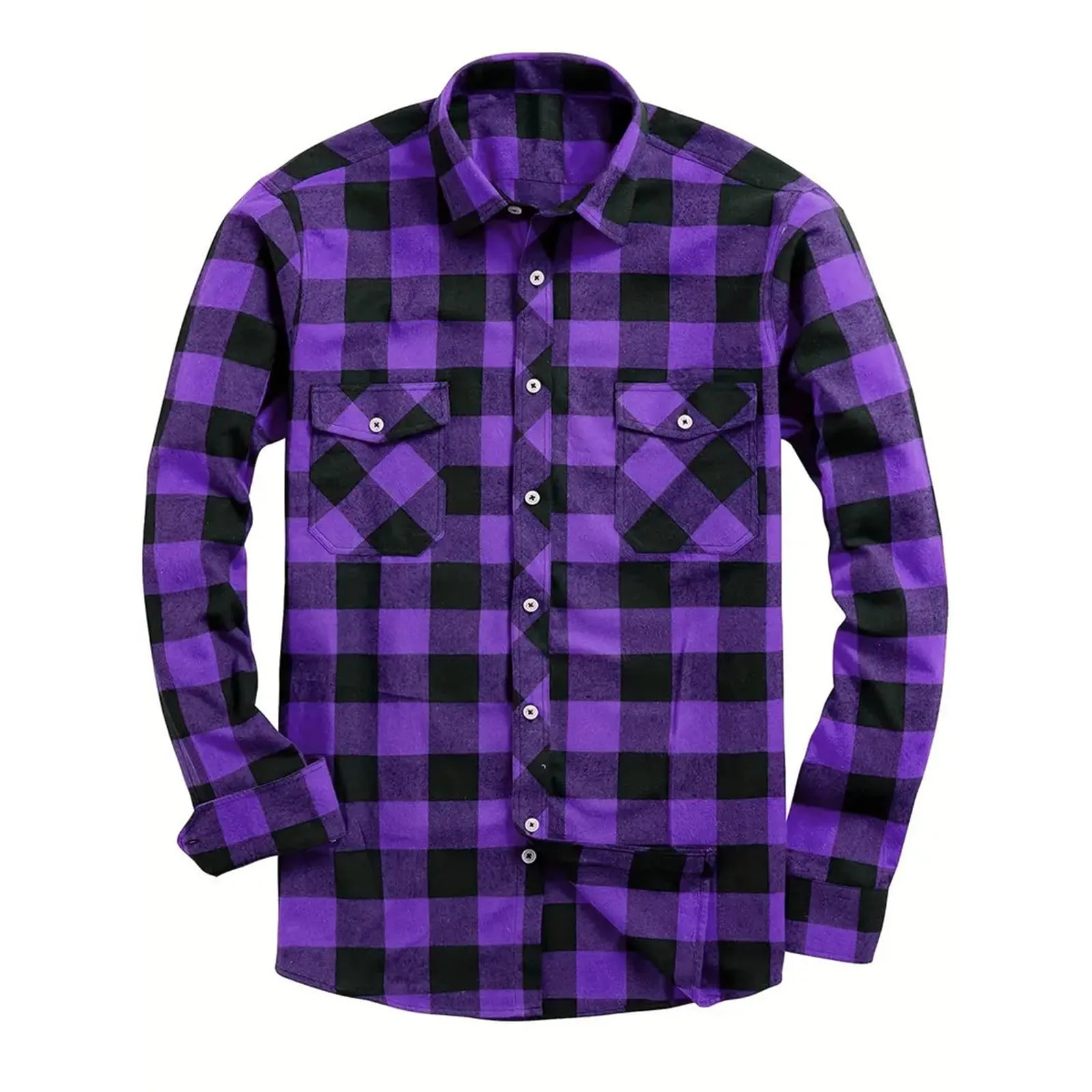 Mymyguoe - Camicia da lavoro da uomo a quadri, camicia da uomo da boscaiolo, camicia da tempo libero, longsleeve, camicia a maniche lunghe, camicia a quadri, camicia con revers, camicia button down - immagine 3