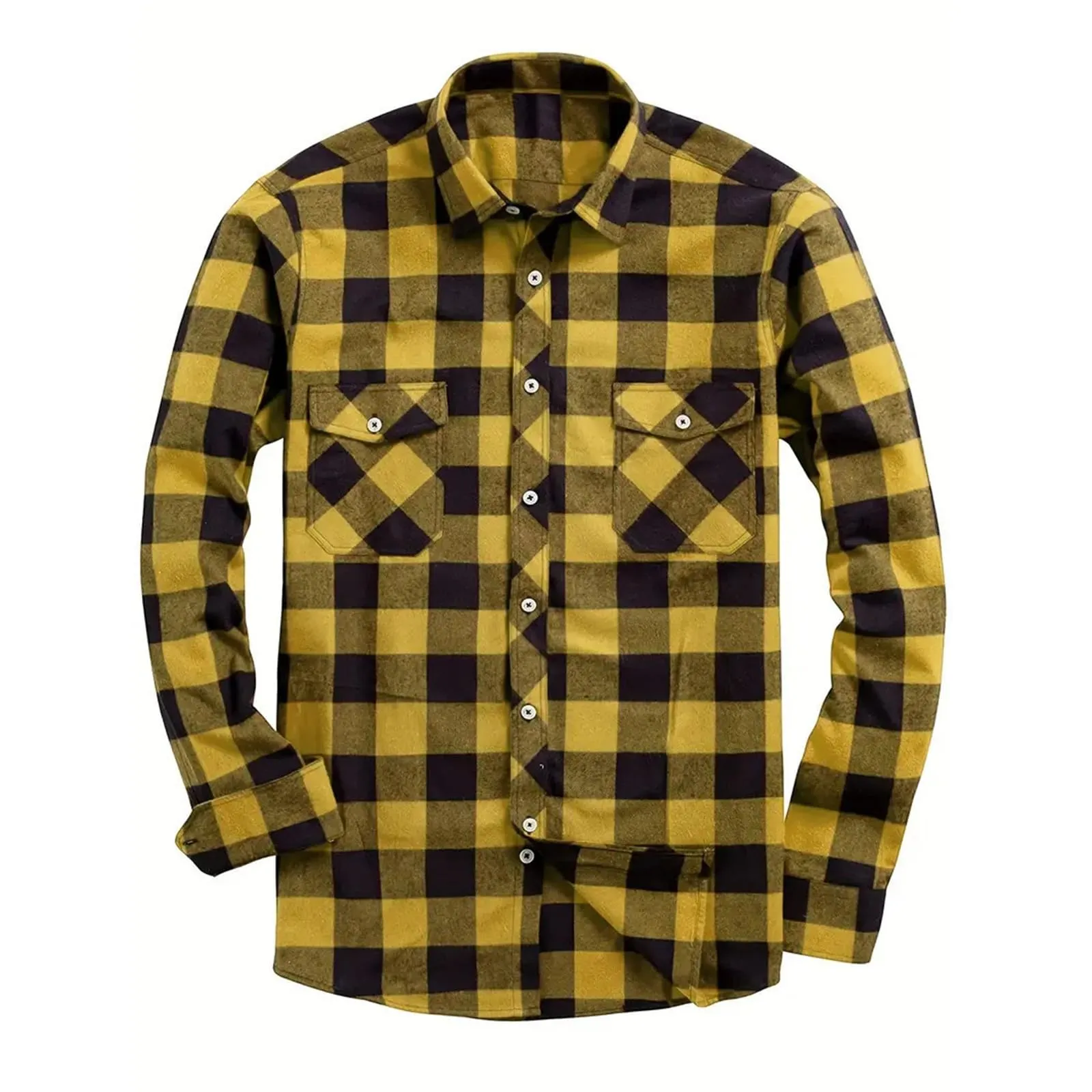 Mymyguoe - Camicia da lavoro da uomo a quadri, camicia da uomo per boscaioli, camicia da tempo libero, longsleeve, camicia a maniche lunghe, camicia a quadri, camicia con revers, camicia button down - immagine 1