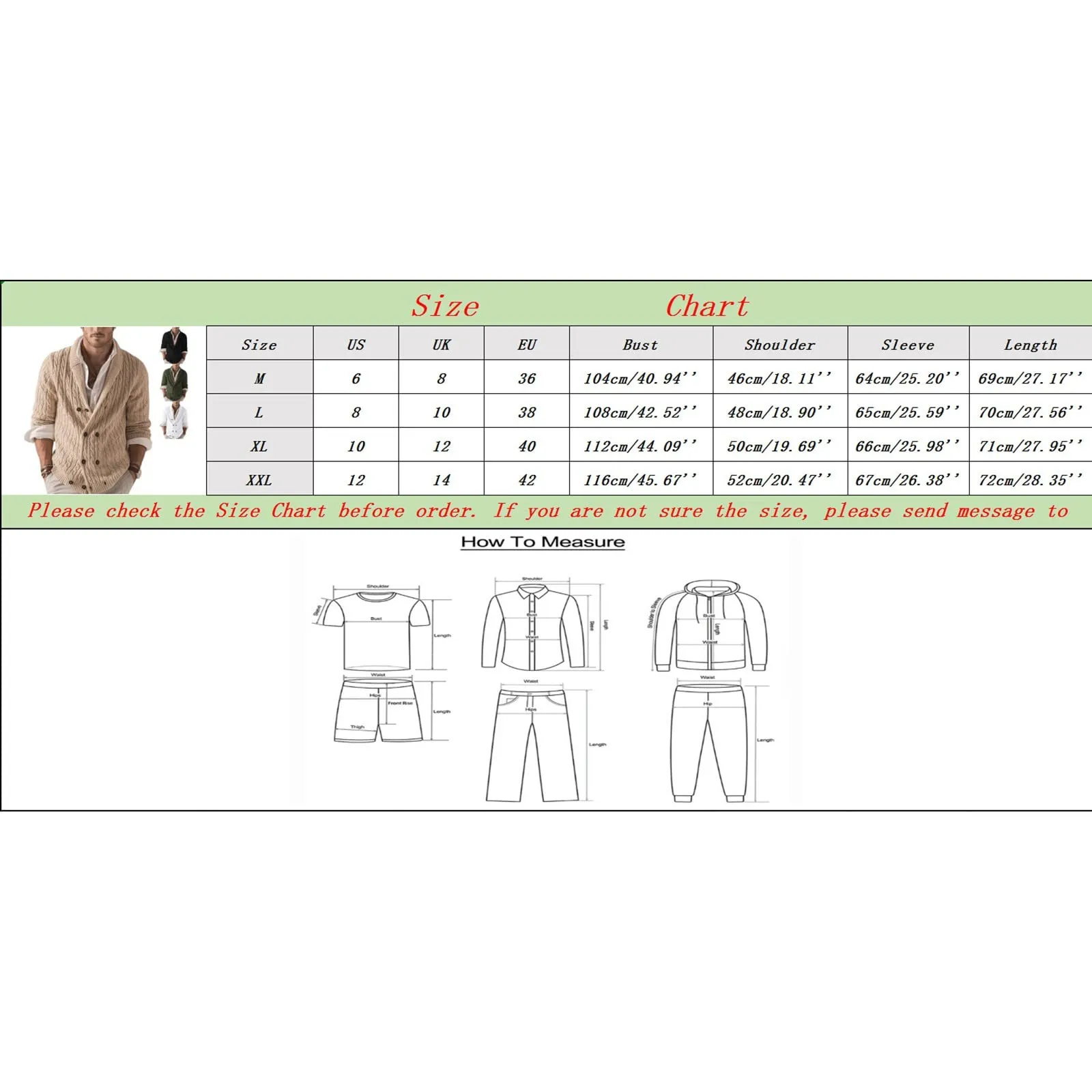 Mymyguoe - Cardigan da uomo invernale, tradizionale, in lana, doppiopetto, lavorato a maglia, senza cappuccio, pullover caldo, giacca invernale classica, beige., XL - immagine 3