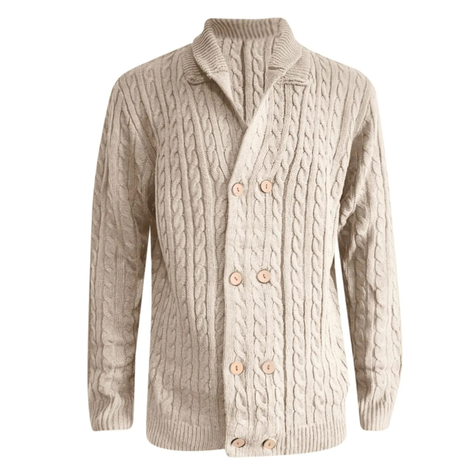 Mymyguoe - Cardigan da uomo invernale, tradizionale, in lana, doppiopetto, lavorato a maglia, senza cappuccio, pullover caldo, giacca invernale classica, beige., XL - immagine 4