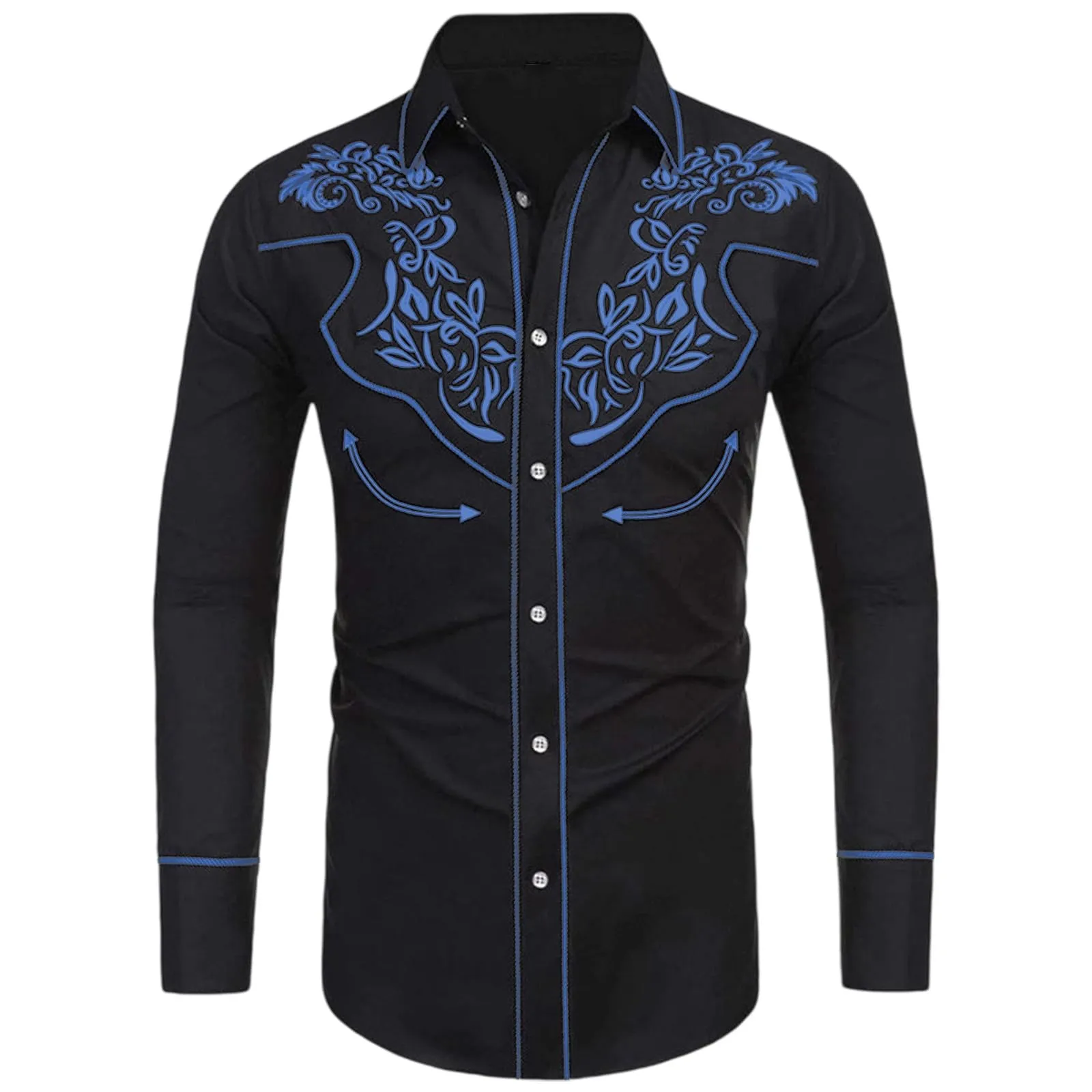 Mymyguoe Camicia western, da uomo, con stampa ricamata, da cowboy, slim fit, con ricamo, da cowboy cowboy country, Western Shirts Button Down Hippie Western Camicia da cowboy, Q2 Blu, 3XL - immagine 1