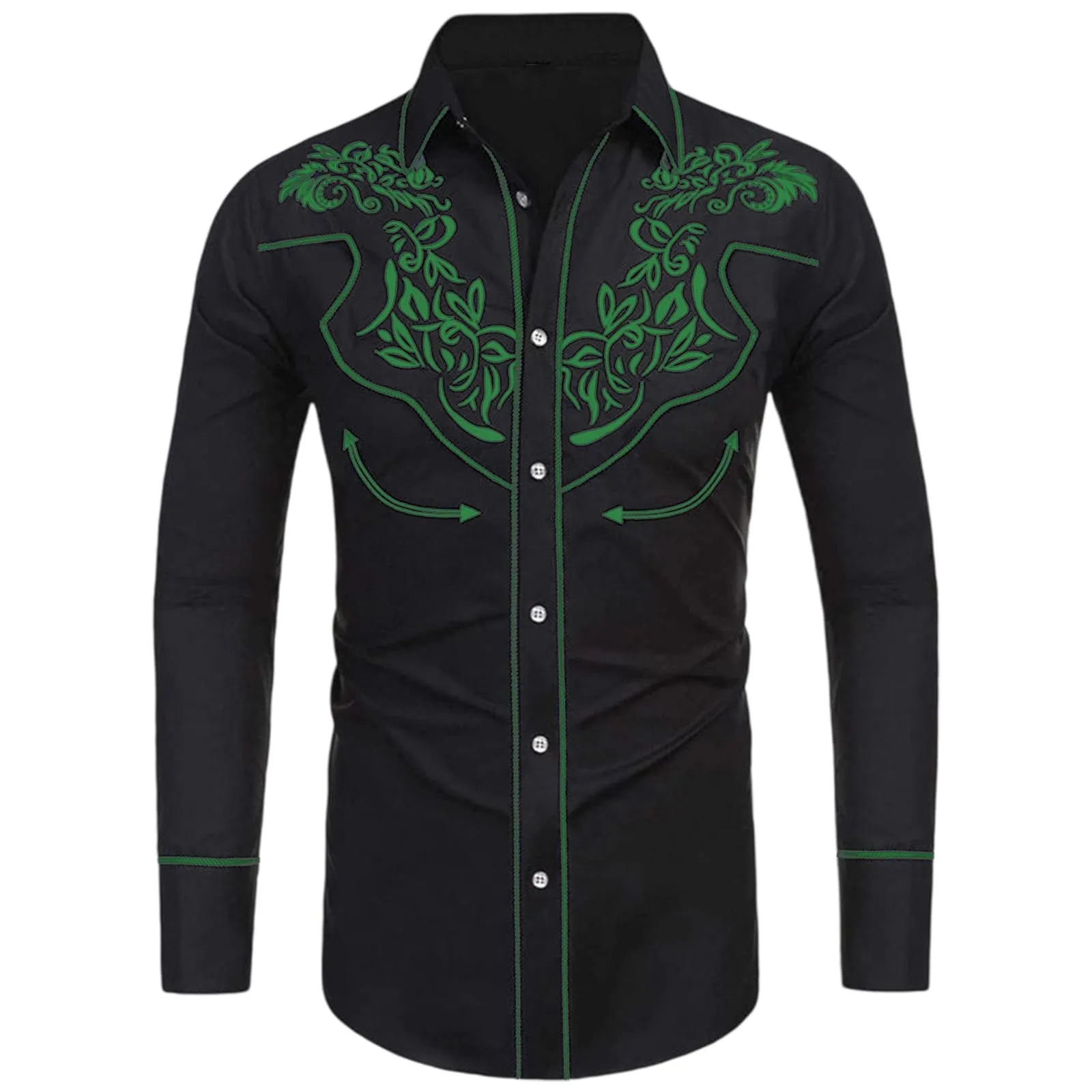 Mymyguoe Camicia western, da uomo, con stampa ricamata, da cowboy, slim fit, con ricamo, da cowboy cowboy country, Western Shirts Button Down Hippie Western Camicia da cowboy, Q2 verde, L - immagine 1