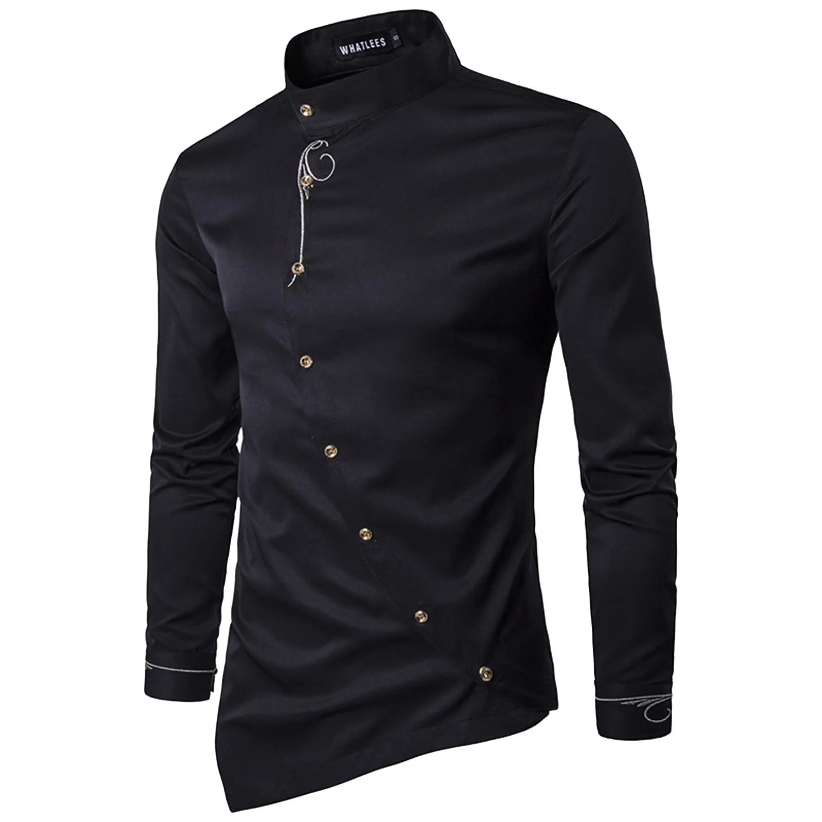 Mymyguoe Camicia ricamata da uomo per matrimonio Play Shirt Slim Fit Gothic Abbigliamento Matrimonio Play Shirt Camicia da uomo Camicia asimmetrica a maniche lunghe chic colletto alto business camicia - immagine 2