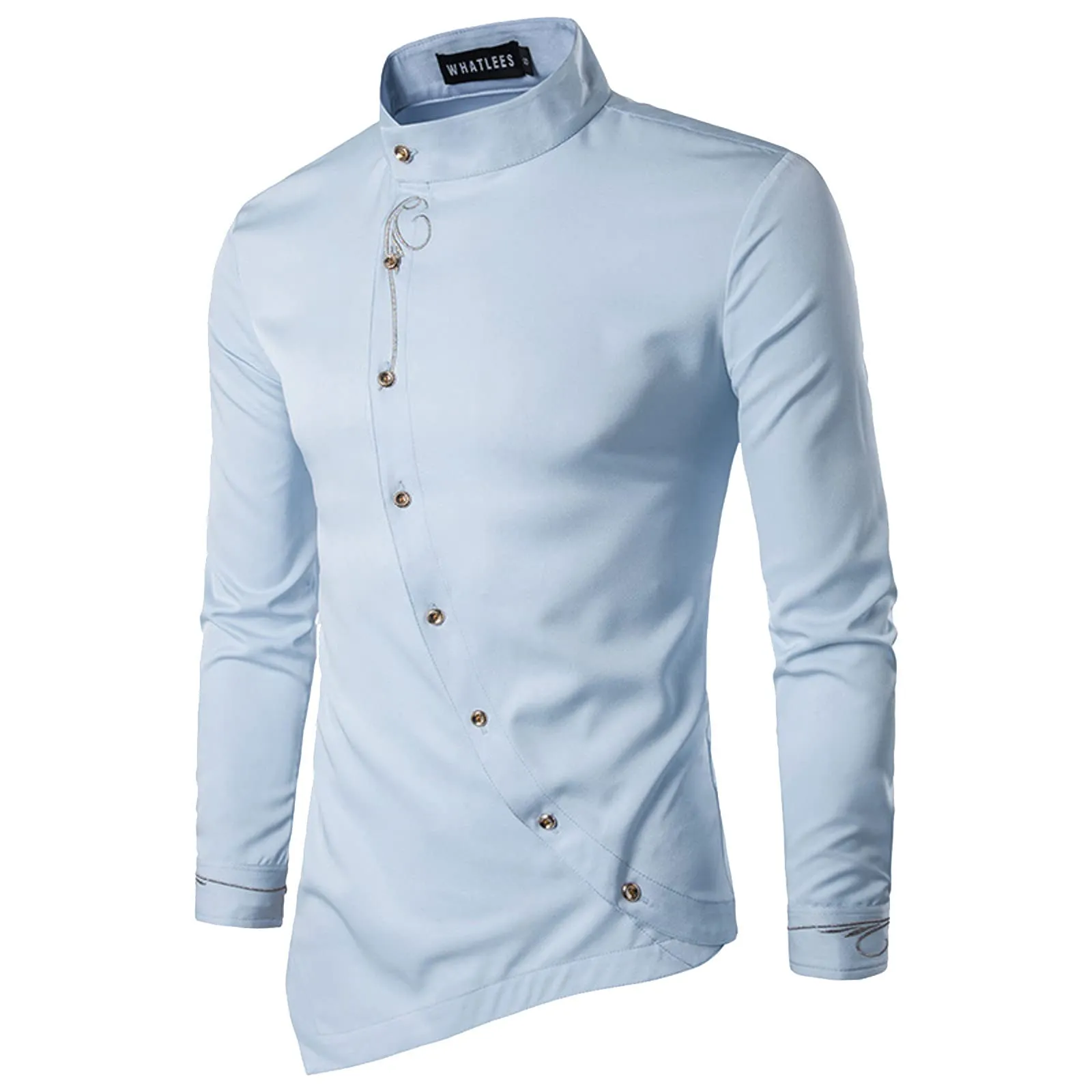 Mymyguoe Camicia ricamata da uomo per matrimonio Play Shirt Slim Fit Gothic Abbigliamento Matrimonio Play Shirt Camicia da uomo Camicia asimmetrica a maniche lunghe chic colletto alto business camicia - immagine 2