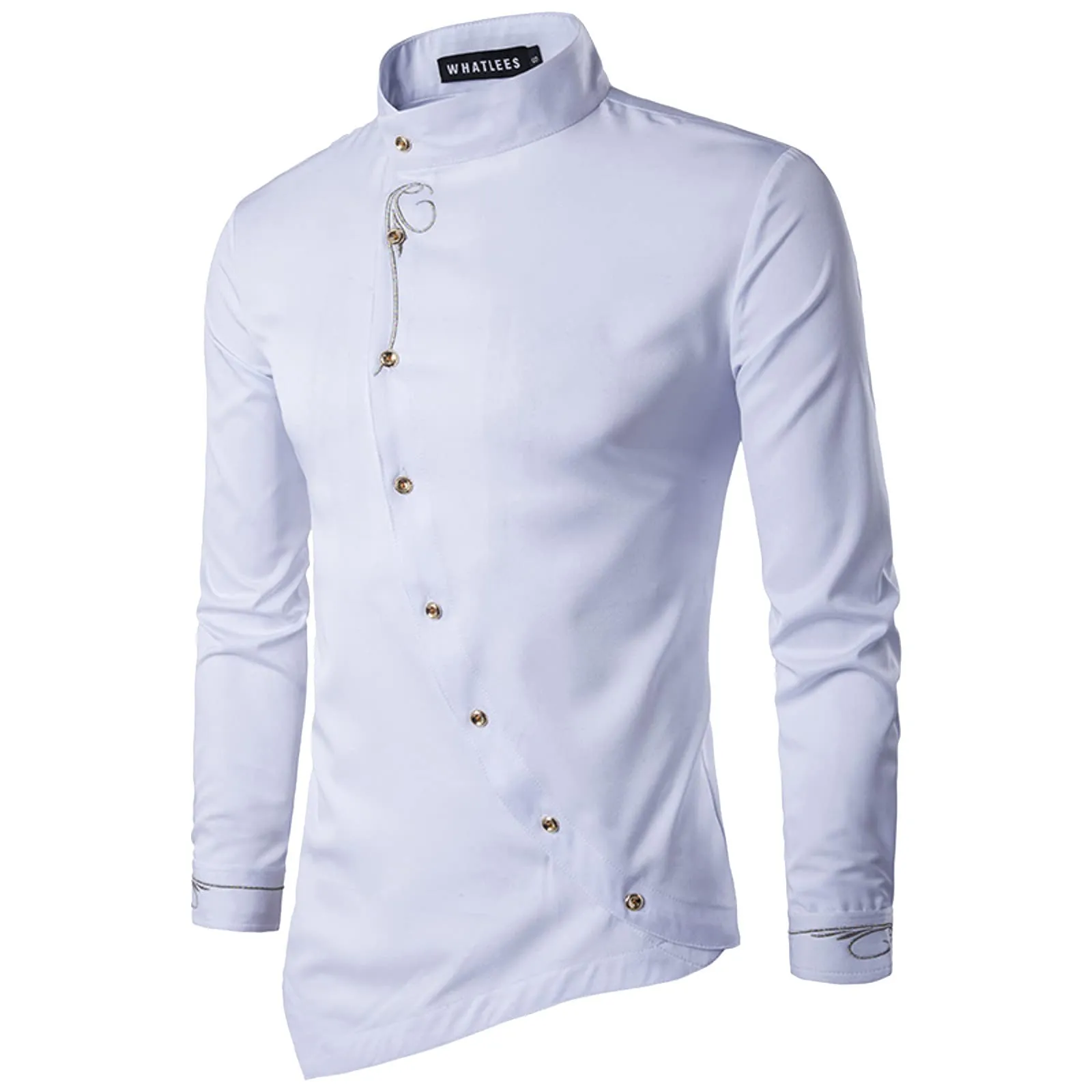 Mymyguoe Camicia ricamata da uomo per matrimonio Play Shirt Slim Fit Gothic Abbigliamento Matrimonio Play Shirt Camicia da uomo Camicia asimmetrica a maniche lunghe chic colletto alto business camicia - immagine 1