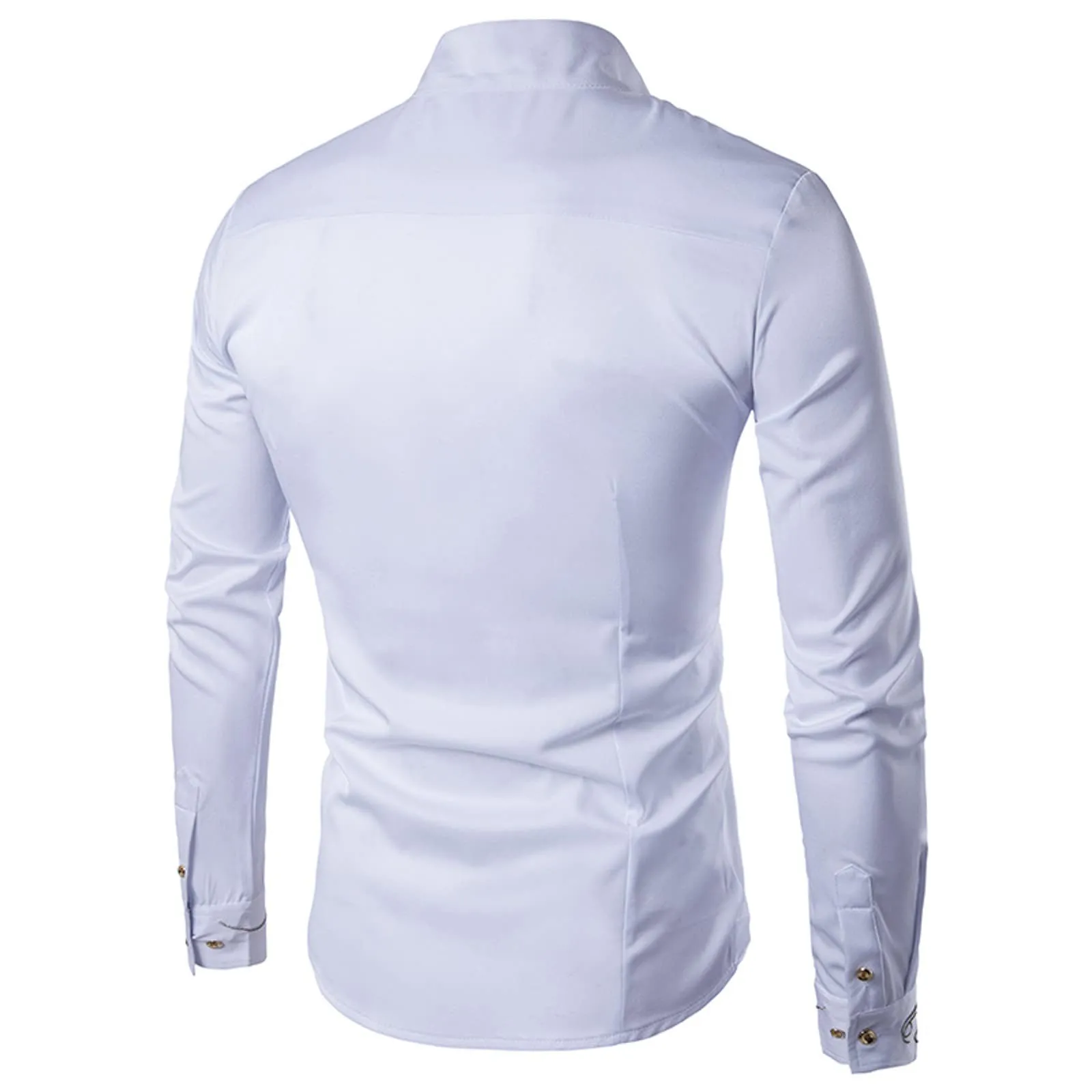 Mymyguoe Camicia ricamata da uomo per matrimonio Play Shirt Slim Fit Gothic Abbigliamento Matrimonio Play Shirt Camicia da uomo Camicia asimmetrica a maniche lunghe chic colletto alto business camicia - immagine 4