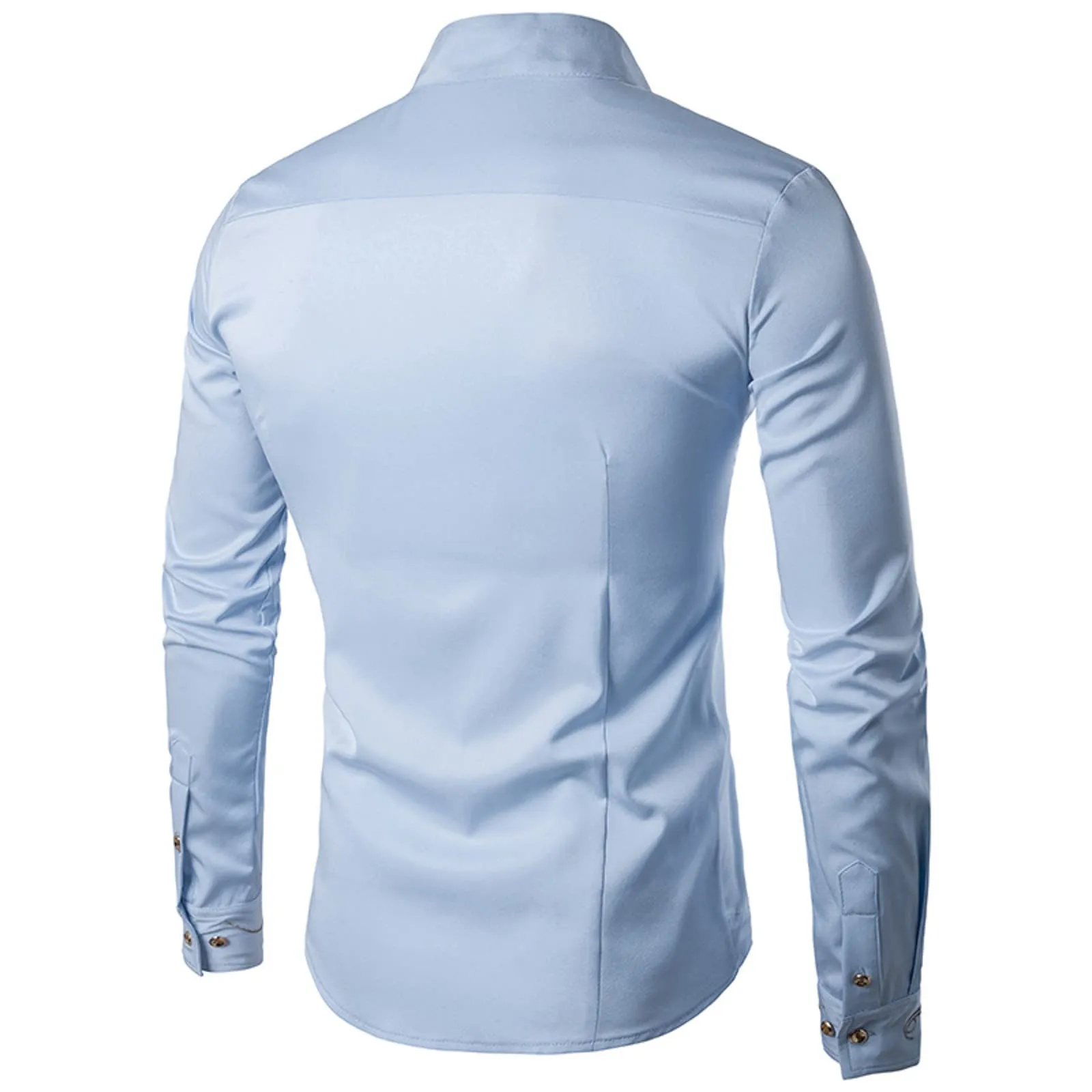 Mymyguoe Camicia ricamata da uomo per matrimonio Play Shirt Slim Fit Gothic Abbigliamento Matrimonio Play Shirt Camicia da uomo Camicia asimmetrica a maniche lunghe chic colletto alto business camicia - immagine 4