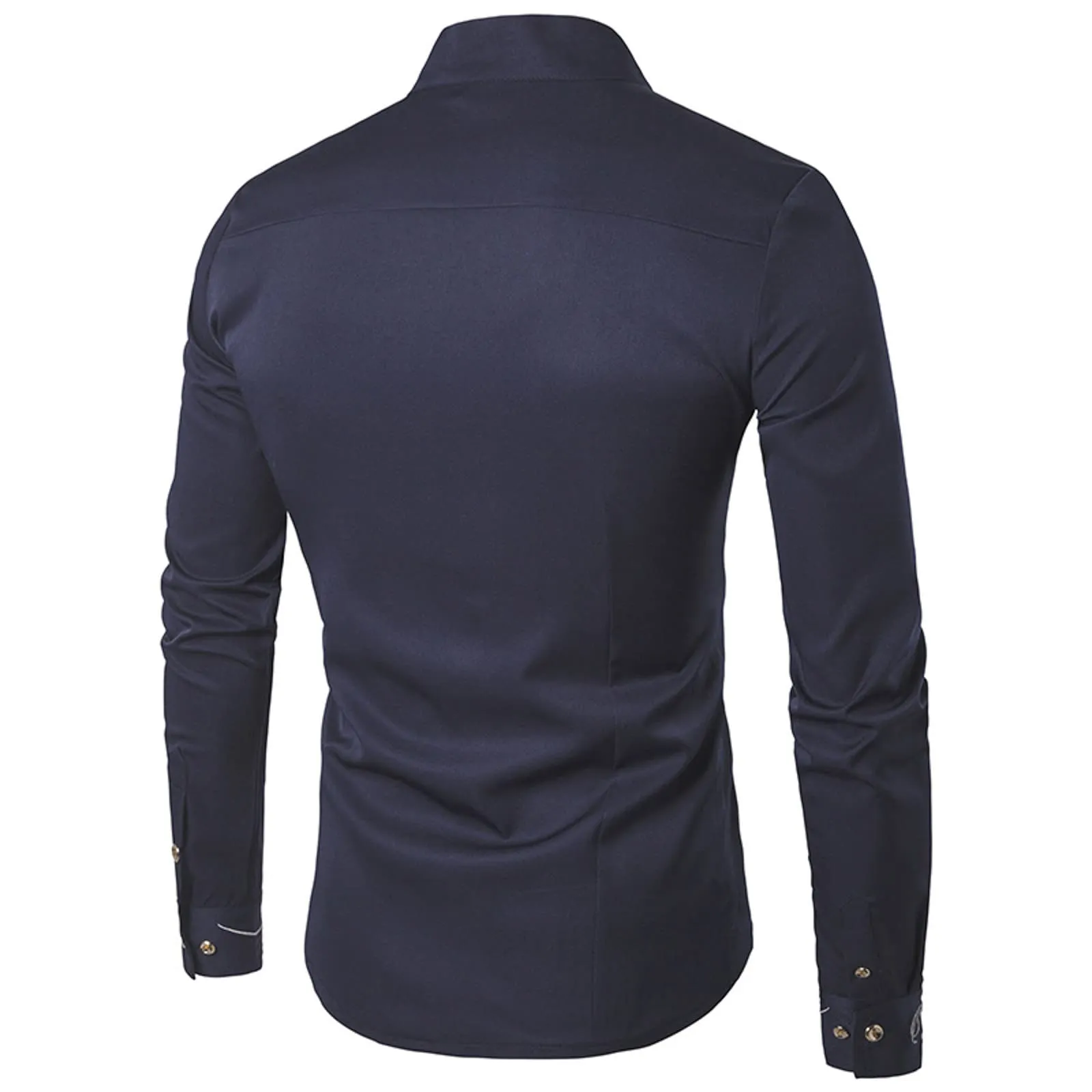 Mymyguoe Camicia ricamata da uomo per matrimonio Play Shirt Slim Fit Gothic Abbigliamento Matrimonio Play Shirt Camicia da uomo Camicia asimmetrica a maniche lunghe chic colletto alto business camicia - immagine 4
