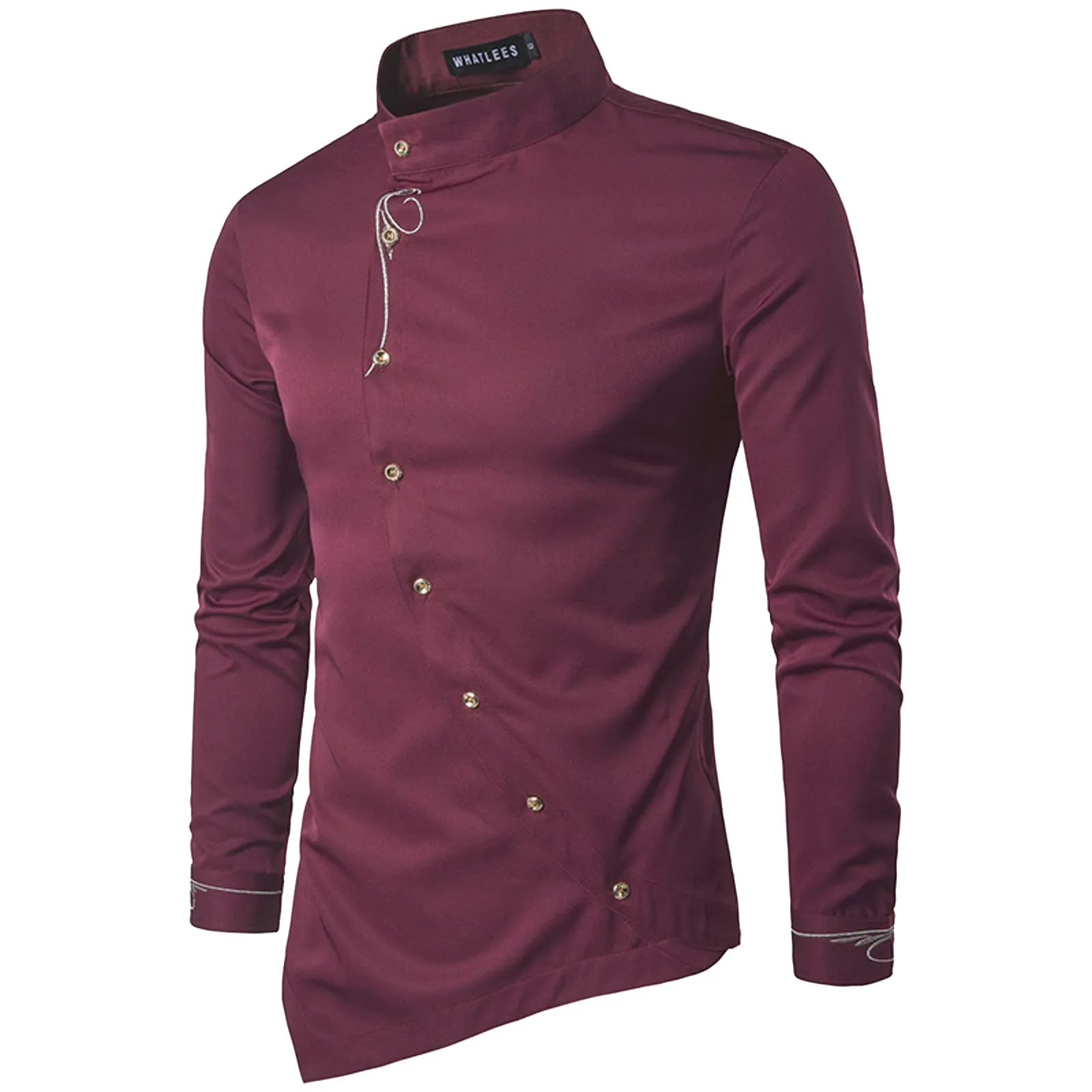 Mymyguoe Camicia ricamata da uomo per matrimonio Play Shirt Slim Fit Gothic Abbigliamento Matrimonio Play Shirt Camicia da uomo Camicia asimmetrica a maniche lunghe chic colletto alto business camicia - immagine 1
