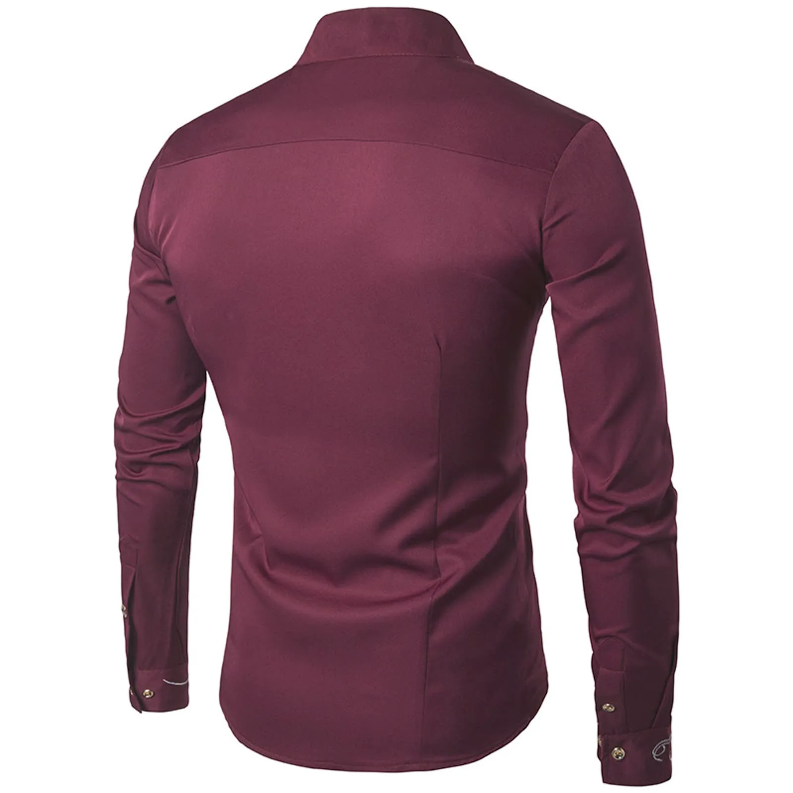 Mymyguoe Camicia ricamata da uomo per matrimonio Play Shirt Slim Fit Gothic Abbigliamento Matrimonio Play Shirt Camicia da uomo Camicia asimmetrica a maniche lunghe chic colletto alto business camicia - immagine 4