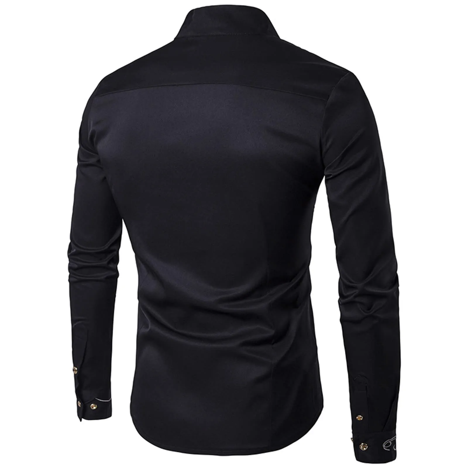 Mymyguoe Camicia ricamata da uomo per matrimonio Play Shirt Slim Fit Gothic Abbigliamento Matrimonio Play Shirt Camicia da uomo Camicia asimmetrica a maniche lunghe chic colletto alto business camicia - immagine 4
