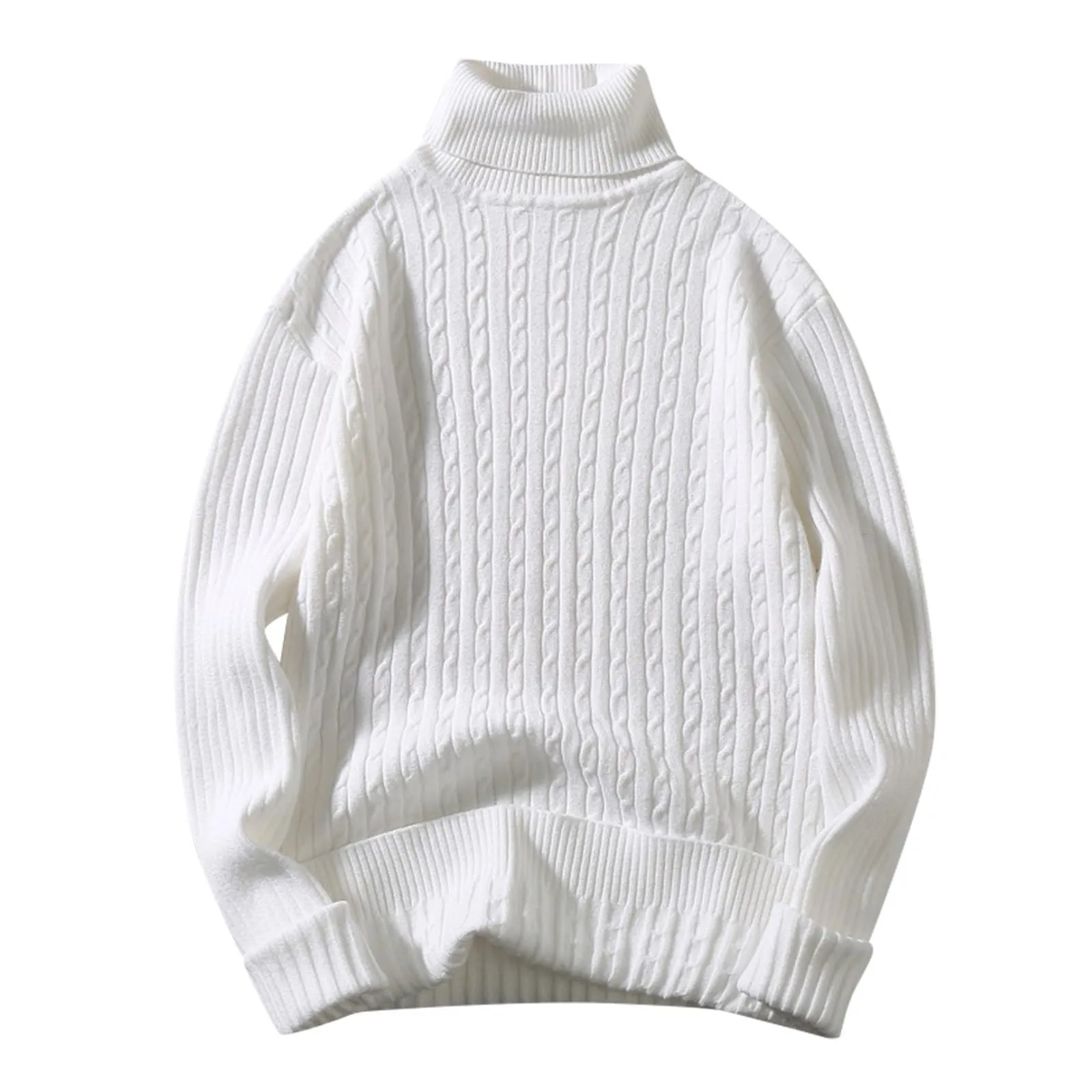 Maglione a collo alto, da uomo, a maglia, leggero, morbido, con colletto alto, comodo, caldo, in tinta unita, X01 bianco., L - immagine 2