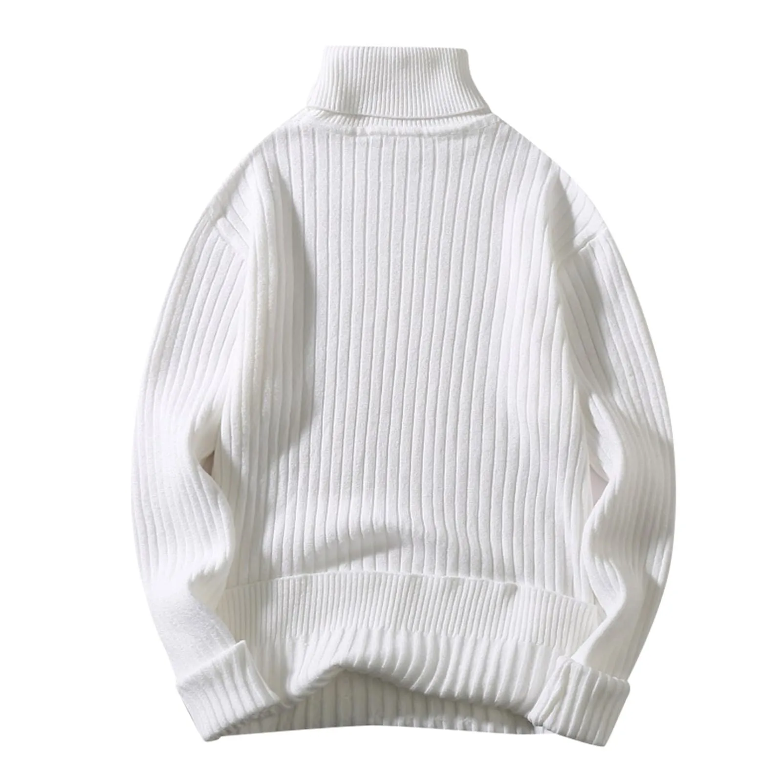 Maglione a collo alto, da uomo, a maglia, leggero, morbido, con colletto alto, comodo, caldo, in tinta unita, X01 bianco., M - immagine 4