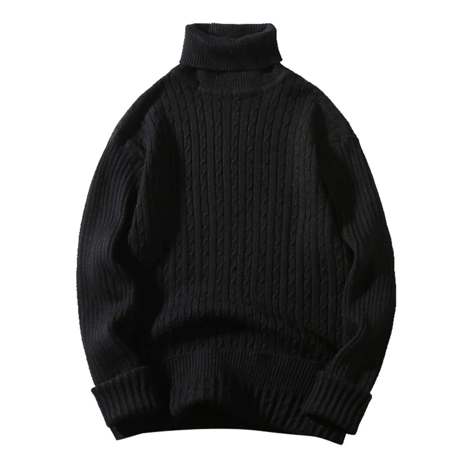 Maglione a collo alto, da uomo, a maglia, leggero, morbido, con colletto alto, comodo, caldo, in tinta unita, X01 nero., XL - immagine 1