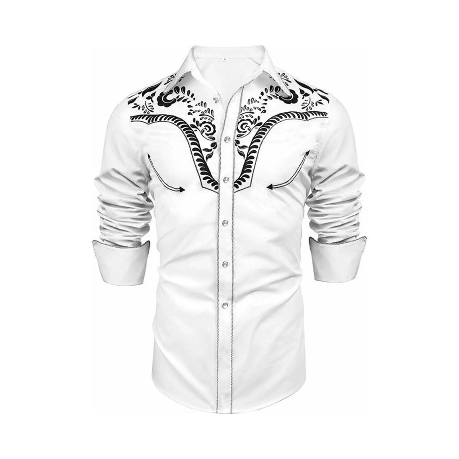 Mymyguoe Camicia western, da uomo, con stampa ricamata, da cowboy, slim fit, con ricamo, da cowboy cowboy country, Western Shirts Button Down Hippie Western Camicia da cowboy, Q3 beige, L - immagine 4