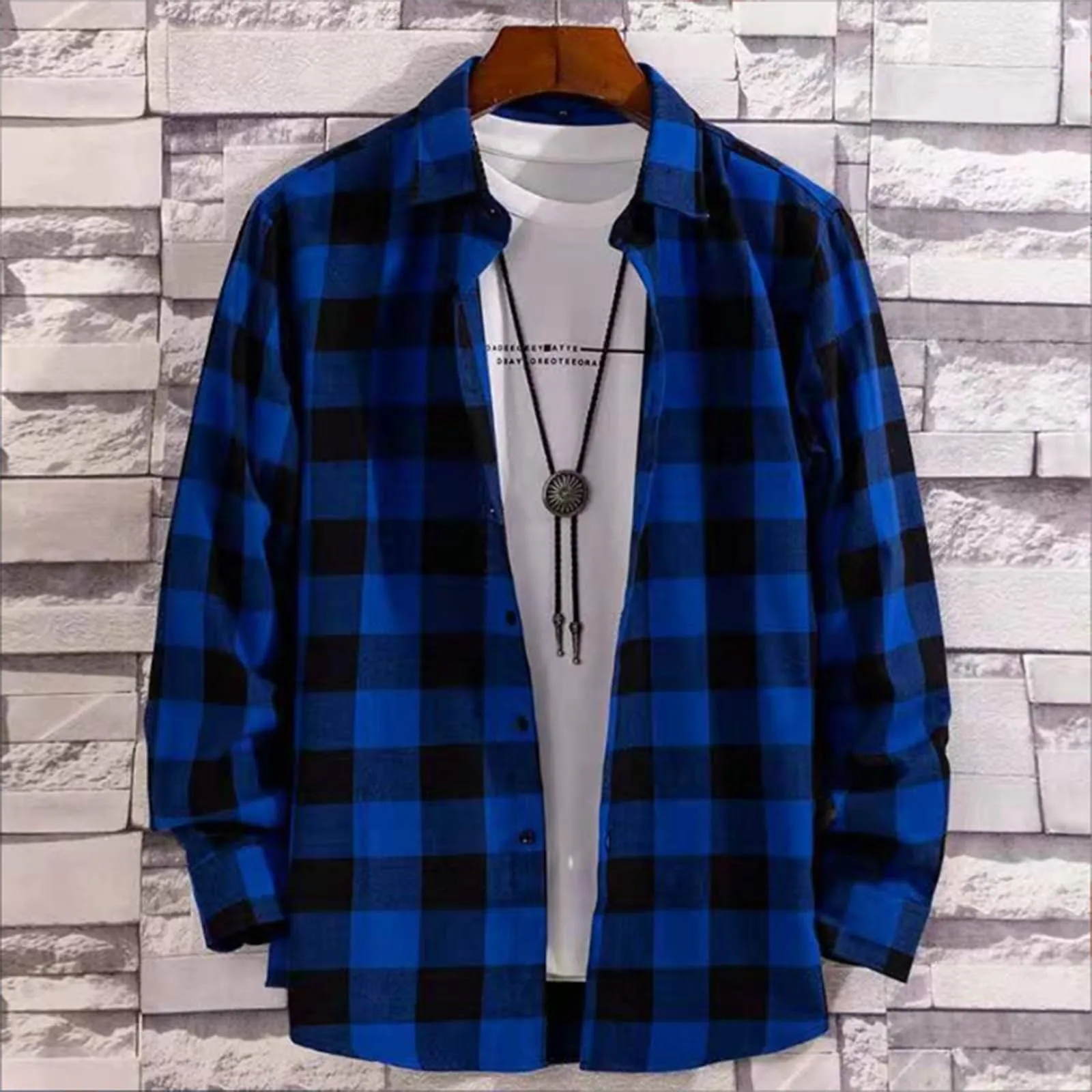 Mymyguoe - Camicia da uomo a quadri, camicia da lavoro, camicia da uomo, camicia da boscaiolo, camicia da tempo libero, longsleeve, camicia a maniche lunghe, camicia a quadri, camicia con revers - immagine 3