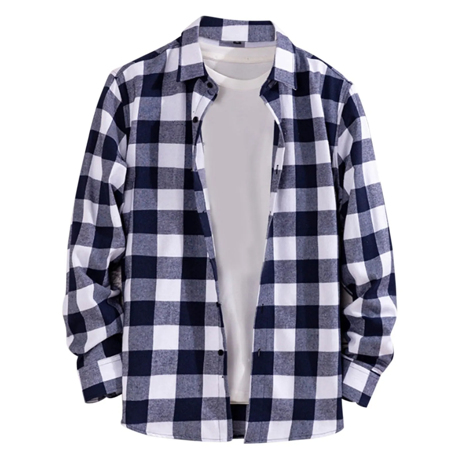 Mymyguoe - Camicia da uomo a quadri, camicia da uomo da lavoro, camicia da uomo da boscaiolo, camicia da uomo per il tempo libero, camicia a maniche lunghe, camicia a quadri, camicia con revers - immagine 1