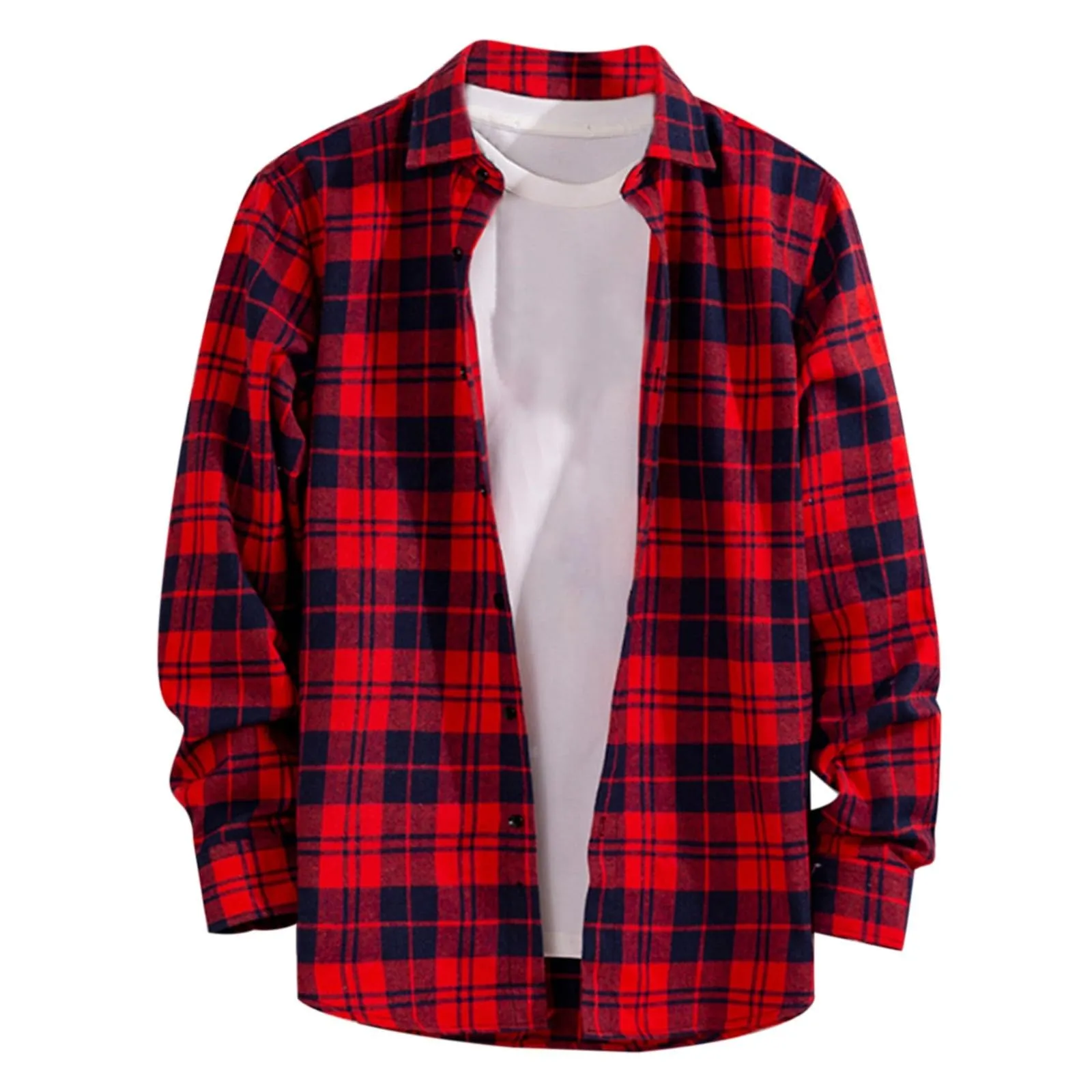 Mymyguoe - Camicia da uomo a quadri, camicia da lavoro, camicia da uomo, camicia da boscaiolo, camicia da tempo libero, longsleeve, camicia a maniche lunghe, camicia a quadri, camicia con revers - immagine 3
