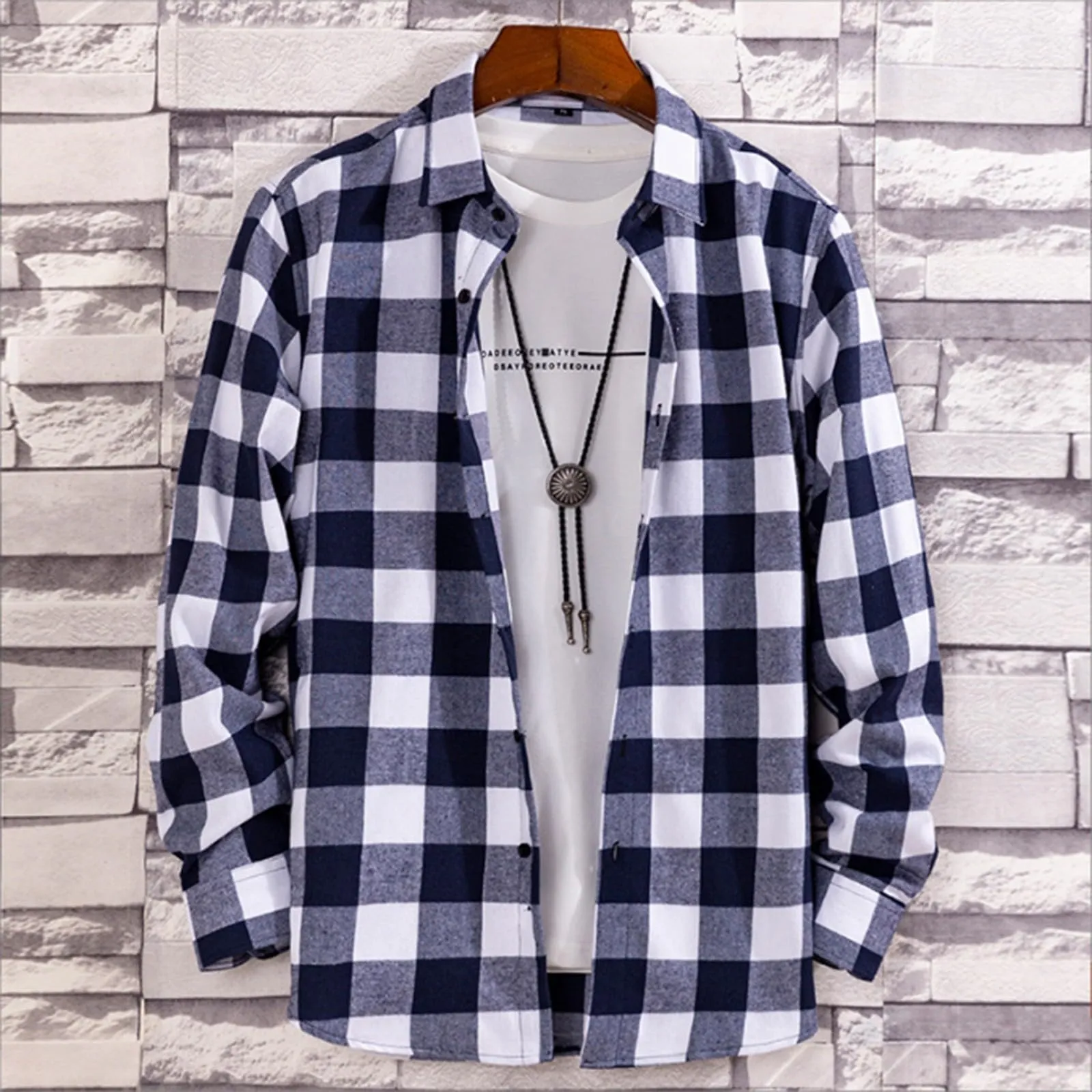 Mymyguoe - Camicia da uomo a quadri, camicia da lavoro, camicia da uomo, camicia da boscaiolo, camicia da tempo libero, longsleeve, camicia a maniche lunghe, camicia a quadri, camicia con revers - immagine 3